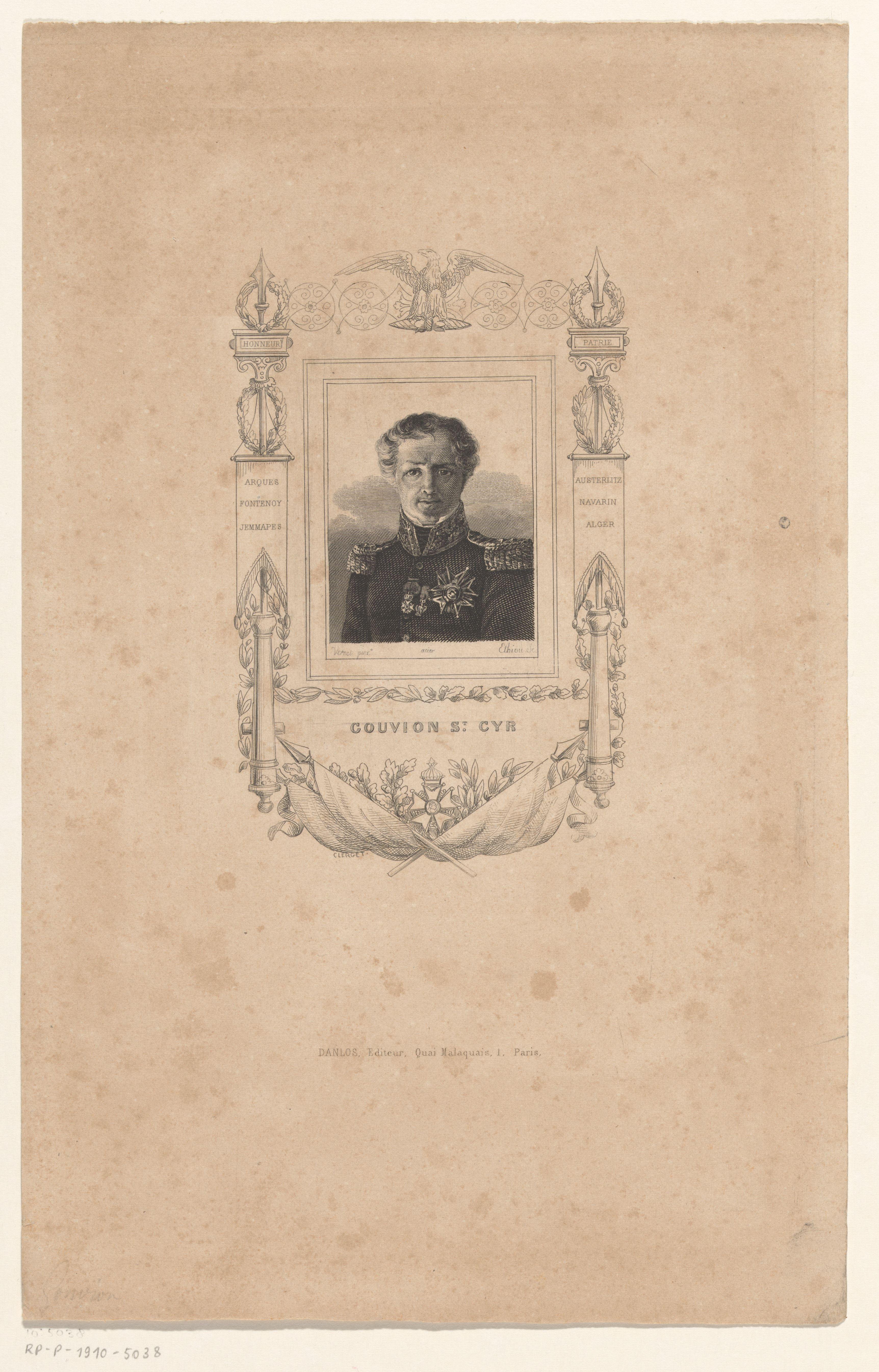Portret van Laurent de Gouvion Saint-Cyr in een versierde cartouche
