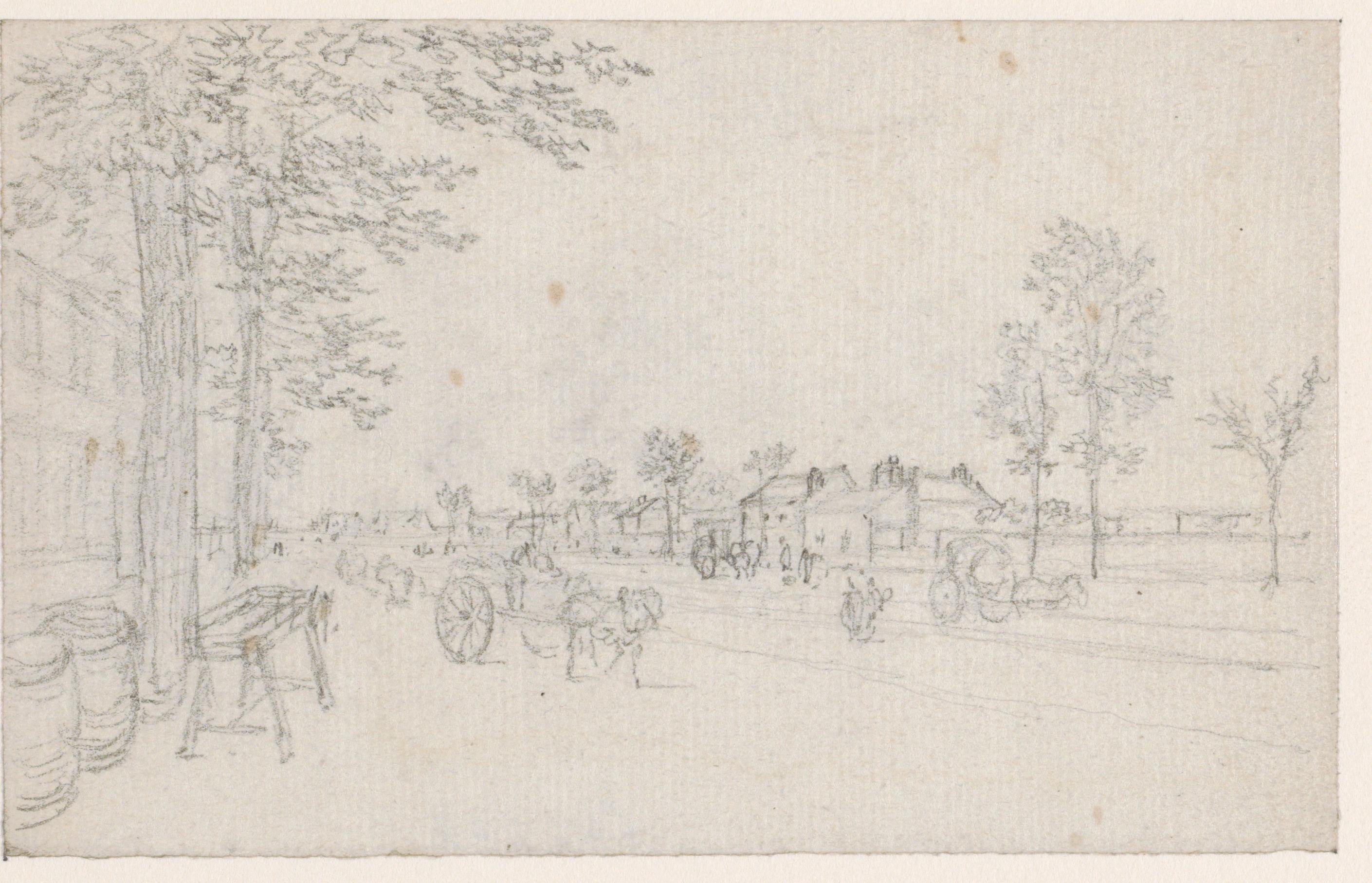 Weg buiten de stad met karren