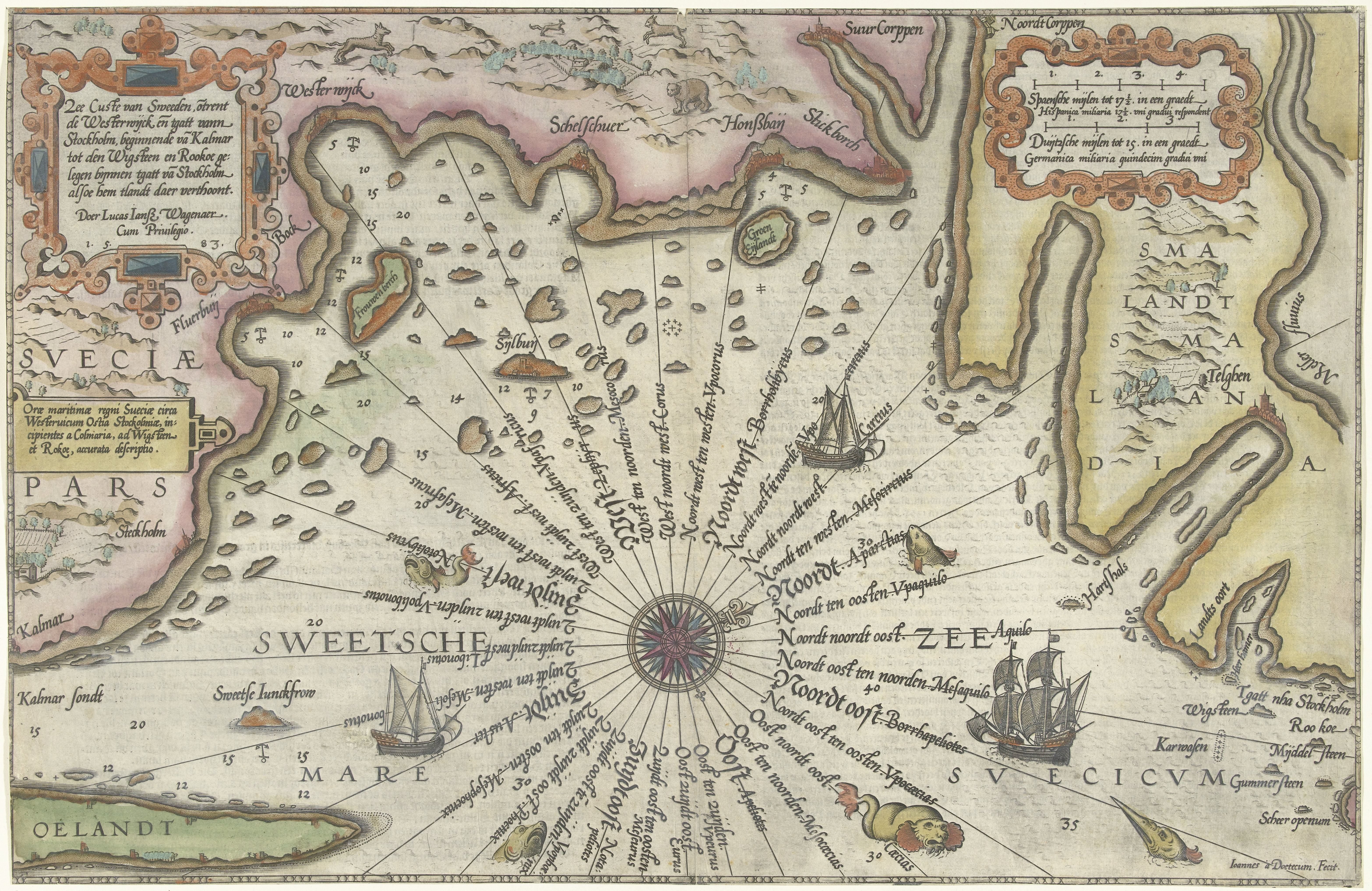 Kaart van de kust van Zweden tussen Kalmar en Stockholm