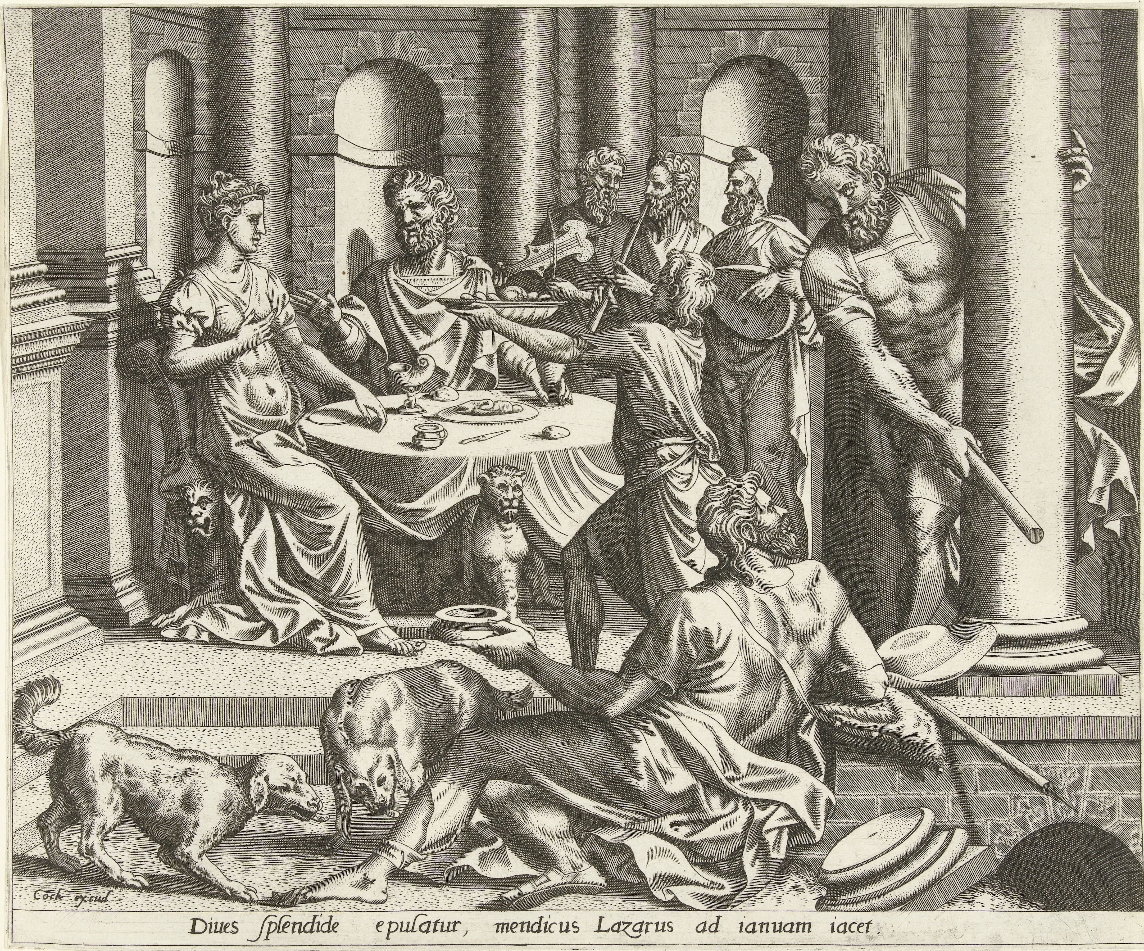 Lazarus bedelt voor het huis van de rijke man