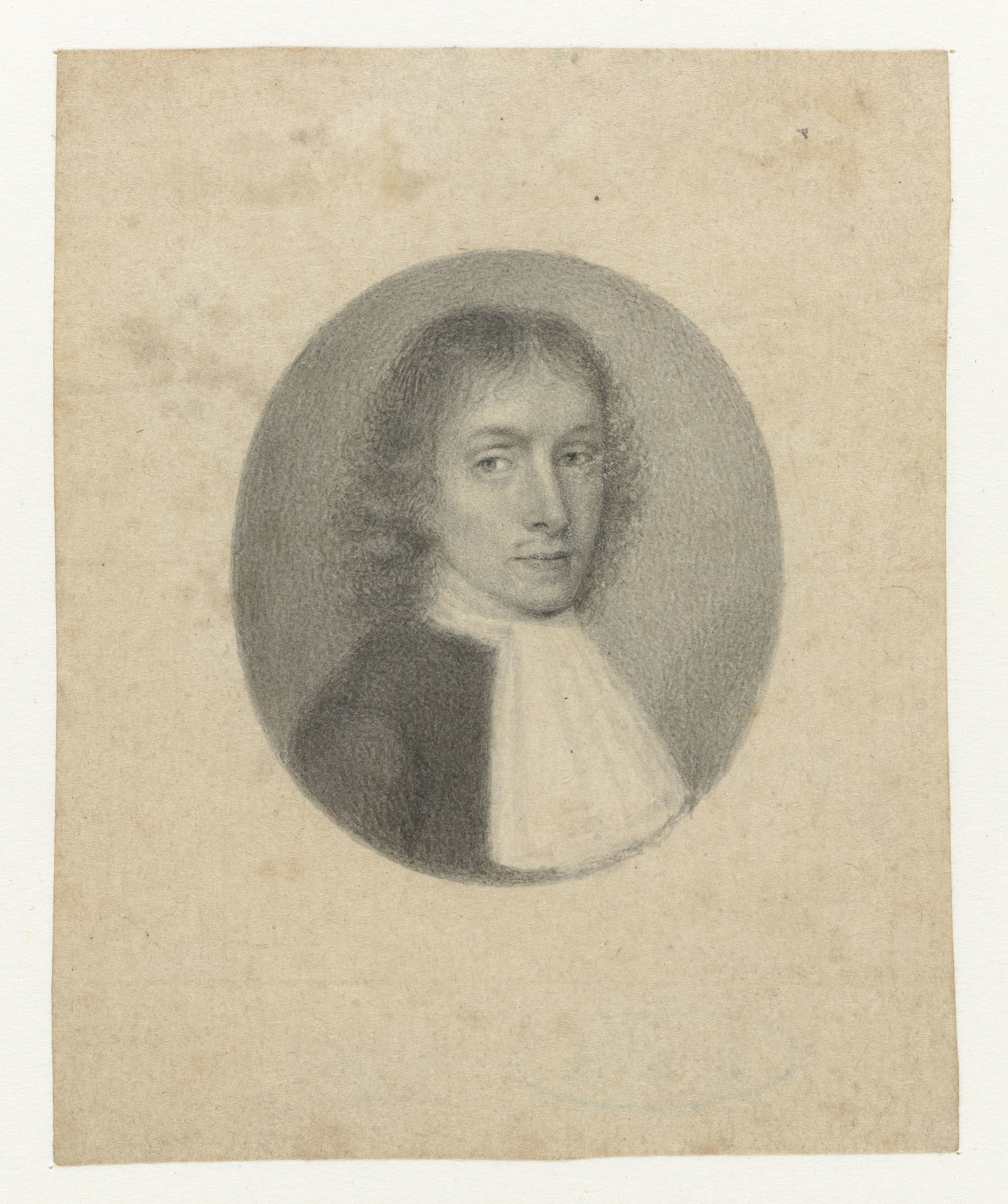 Portret van een heer met een lange witte bef, in een ovaal