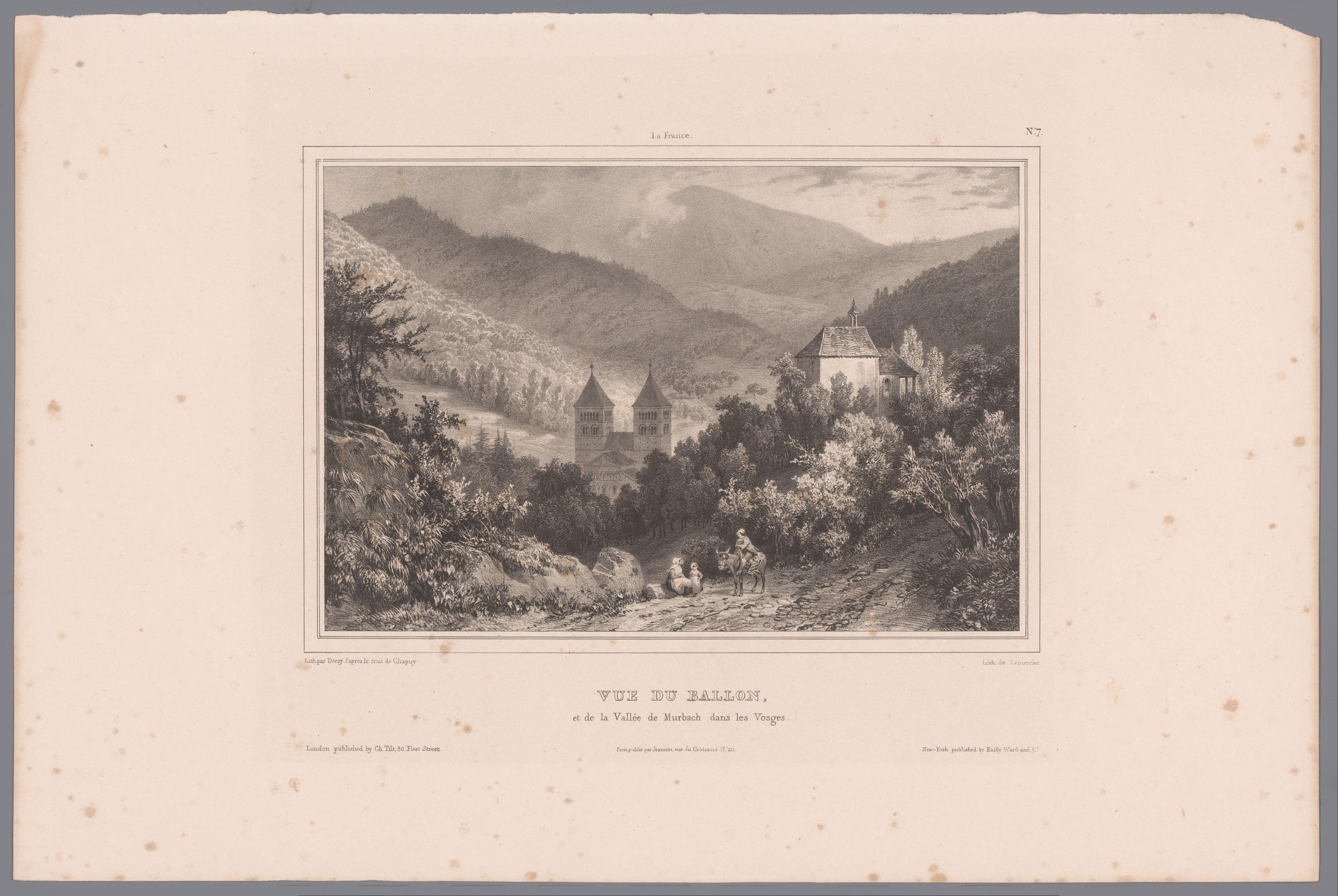 Zicht op de abdij van Murbach en de Grand Ballon in de Vogezen