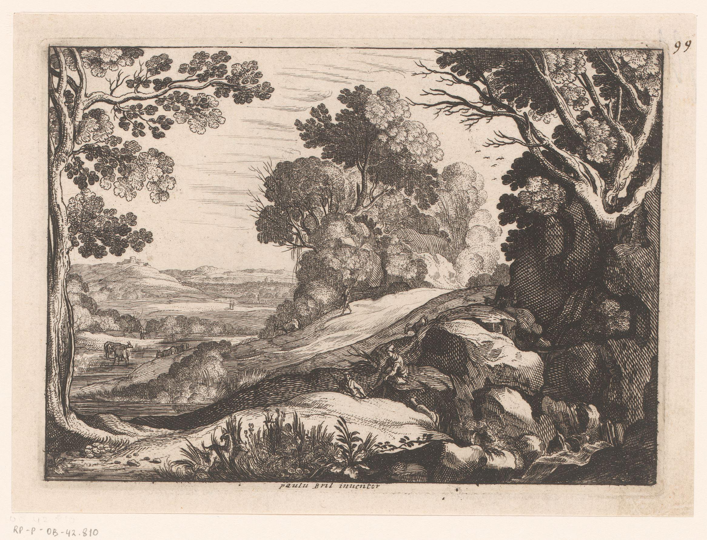 Heuvelachtig landschap met twee geitenhoeders
