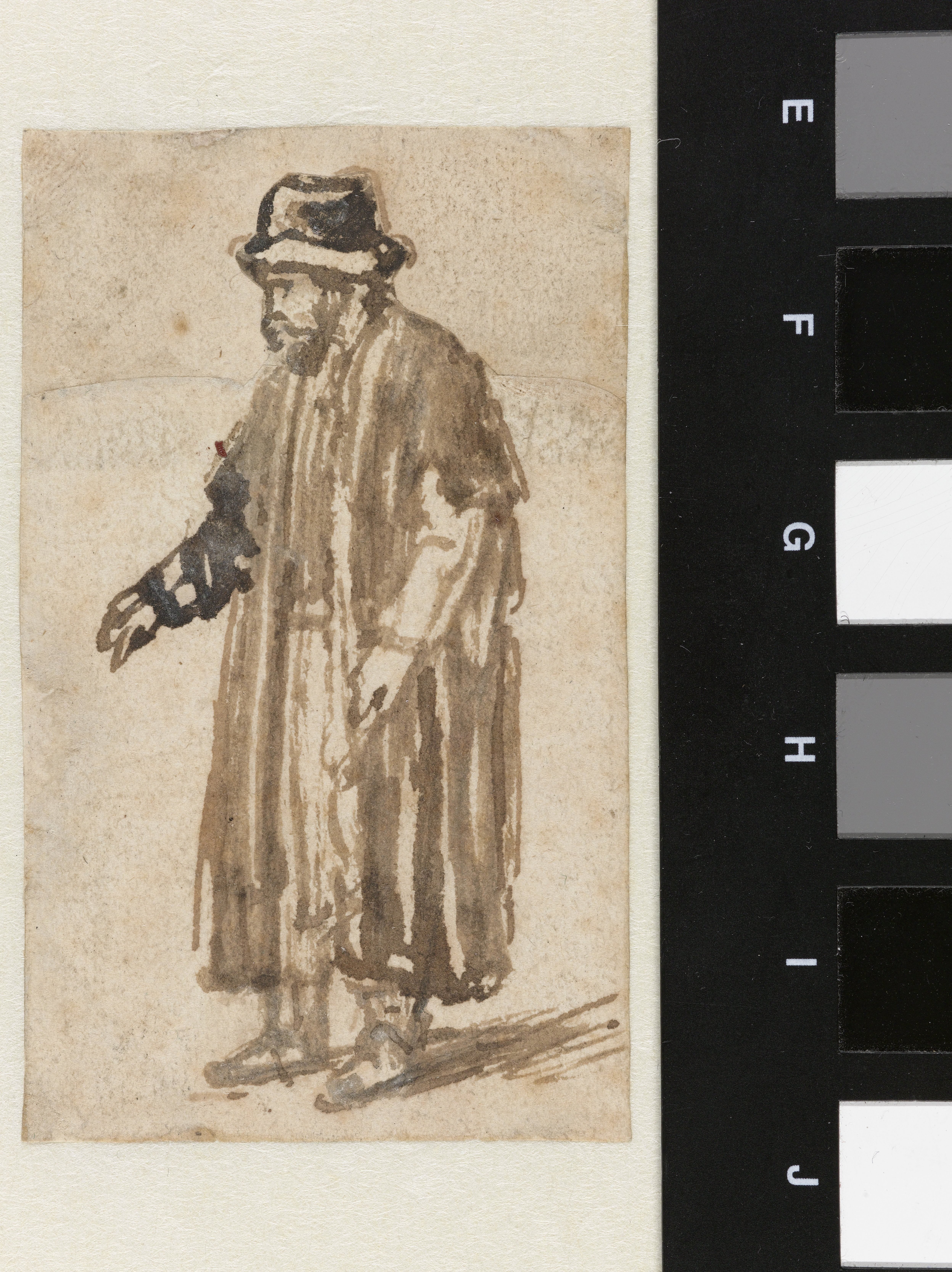 Standing Man Seen from the Side, his Right Arm Raised