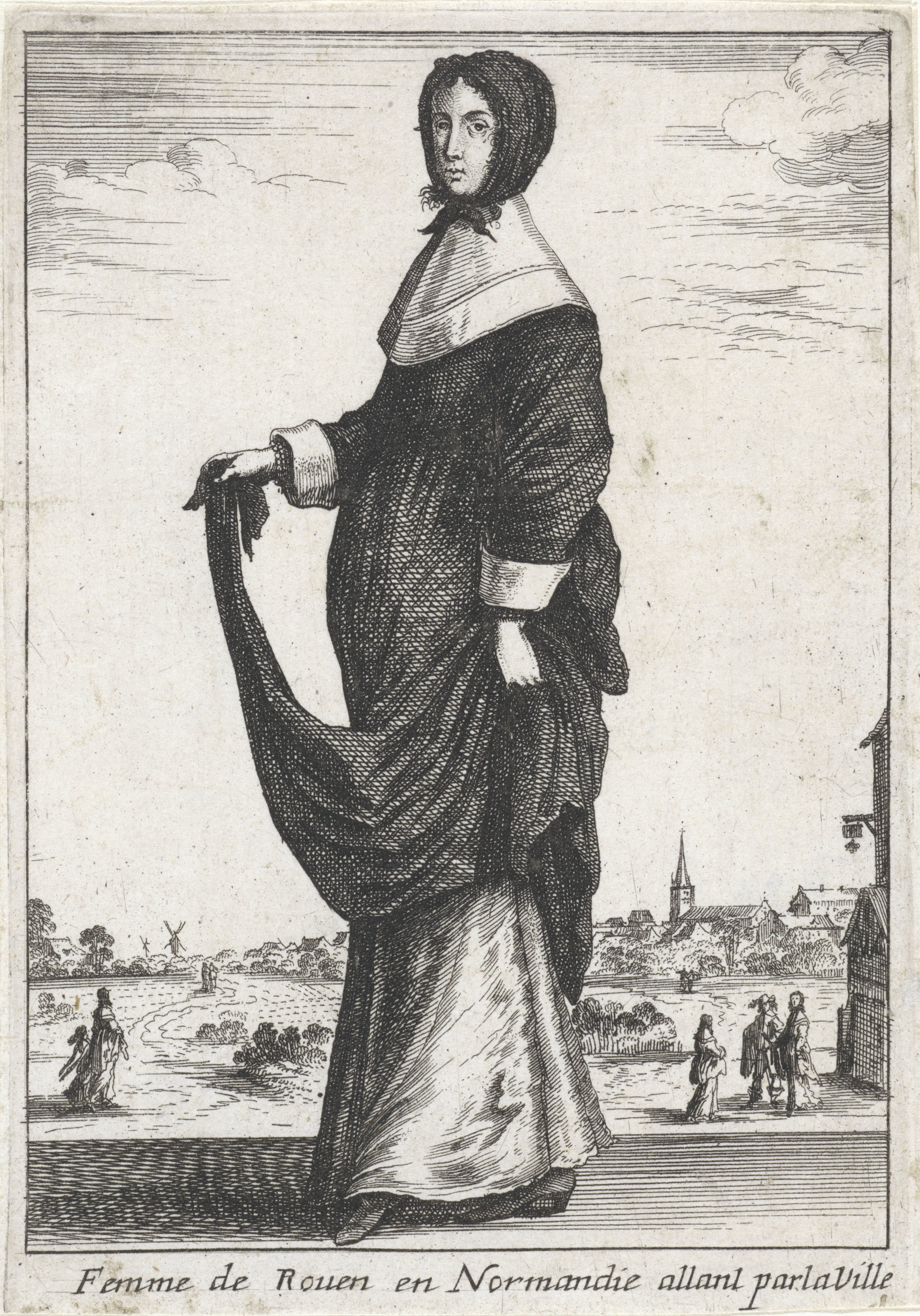 Femme de Rouen en Normandie allant par la Ville
