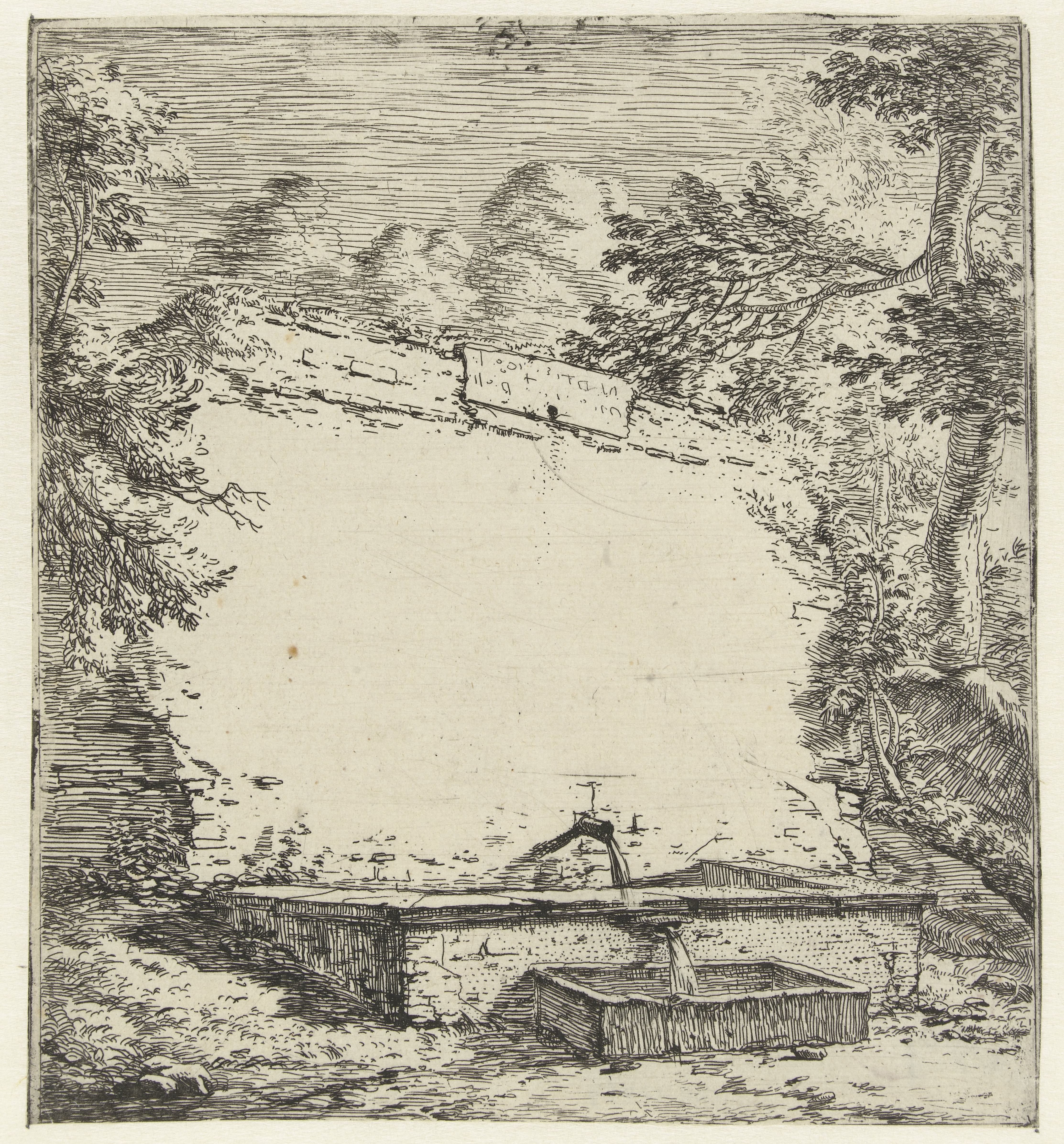 Titelprent met muur en fontein