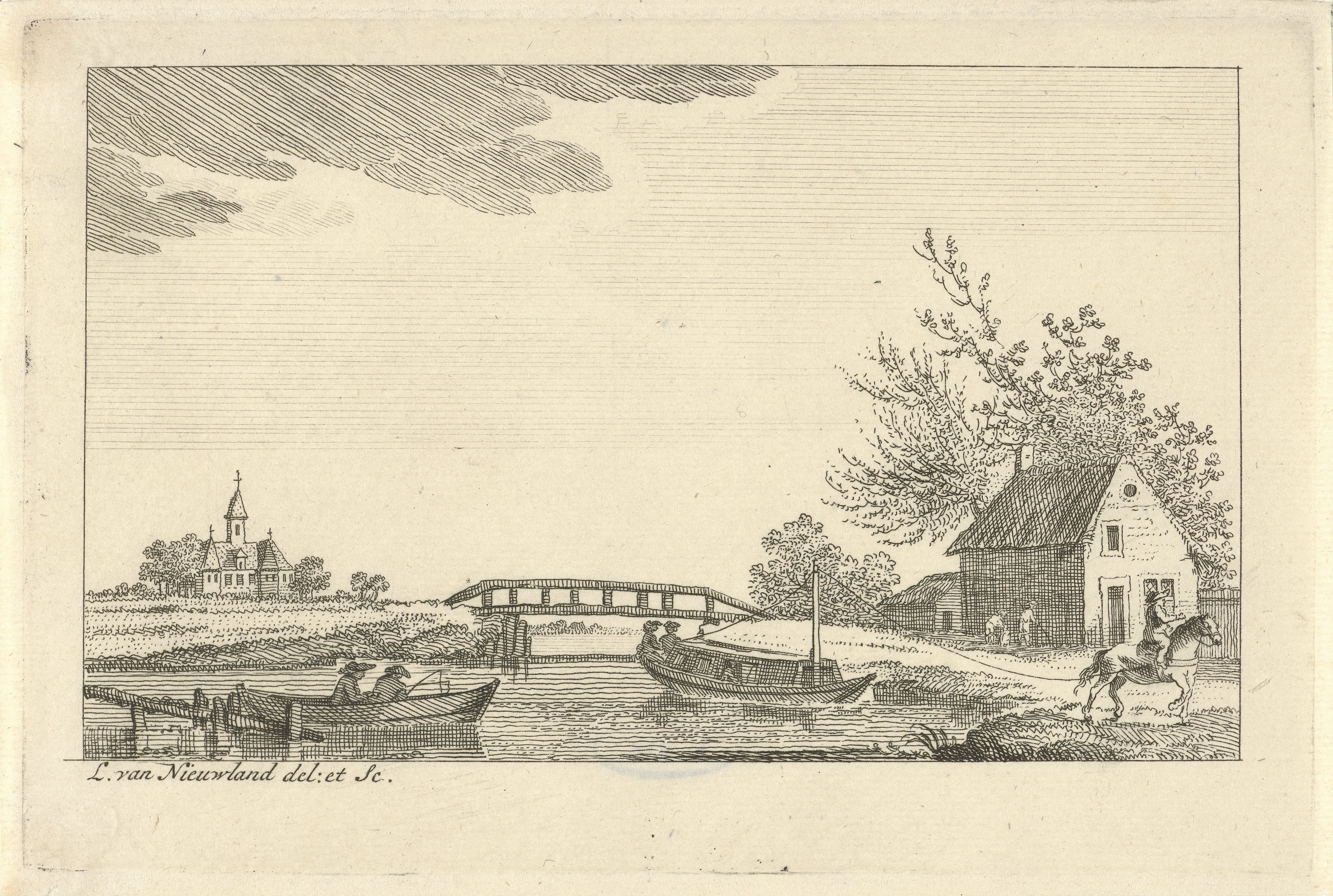 Gezicht op een vaart met trekschuit