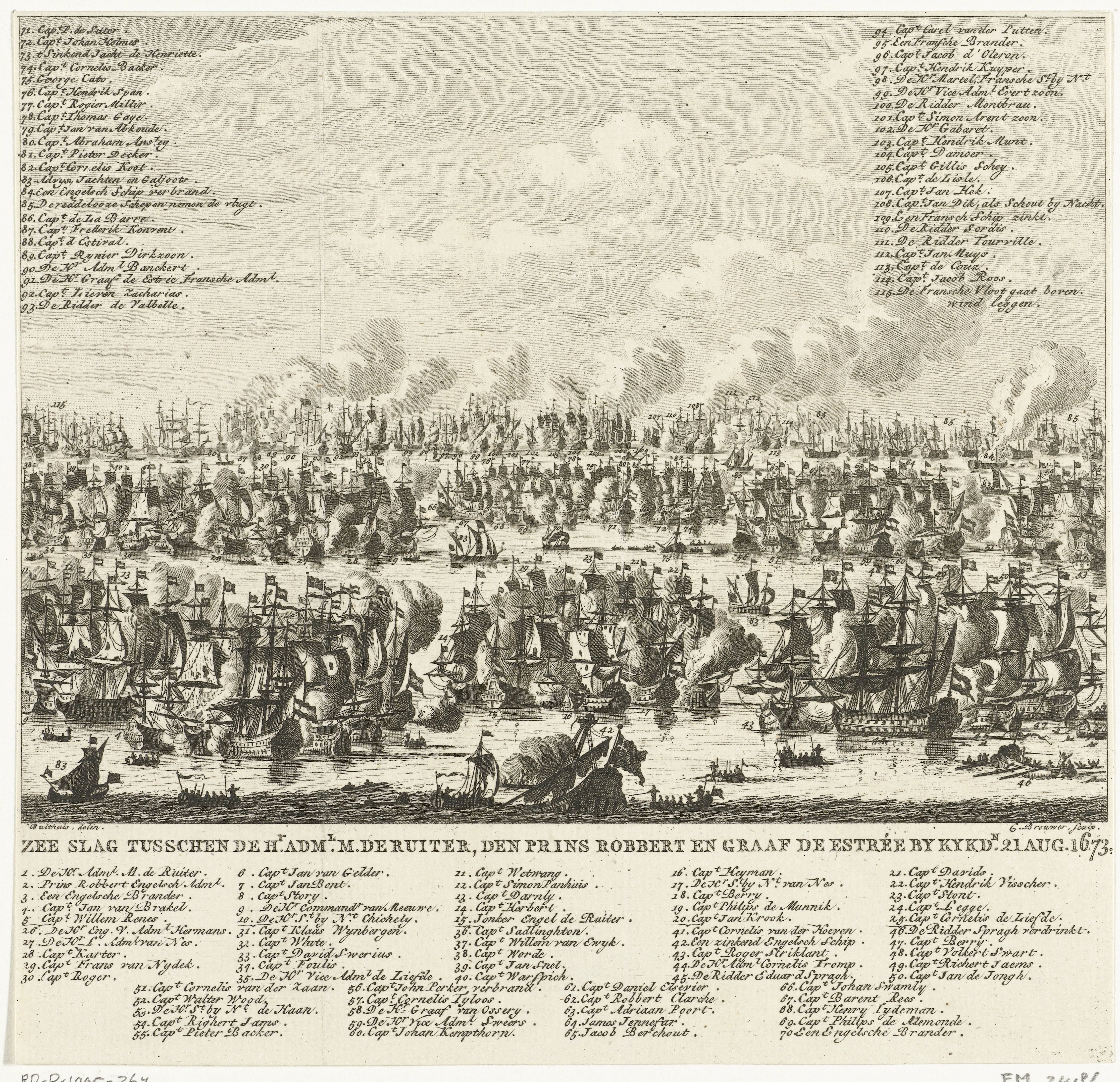 Slag bij Kijkduin waarbij Admiraal Michiel Adriaenszoon de Ruyter de Franse en Engelse vloot verhindert om naar Den Helder te varen op 21 augustus 1673
