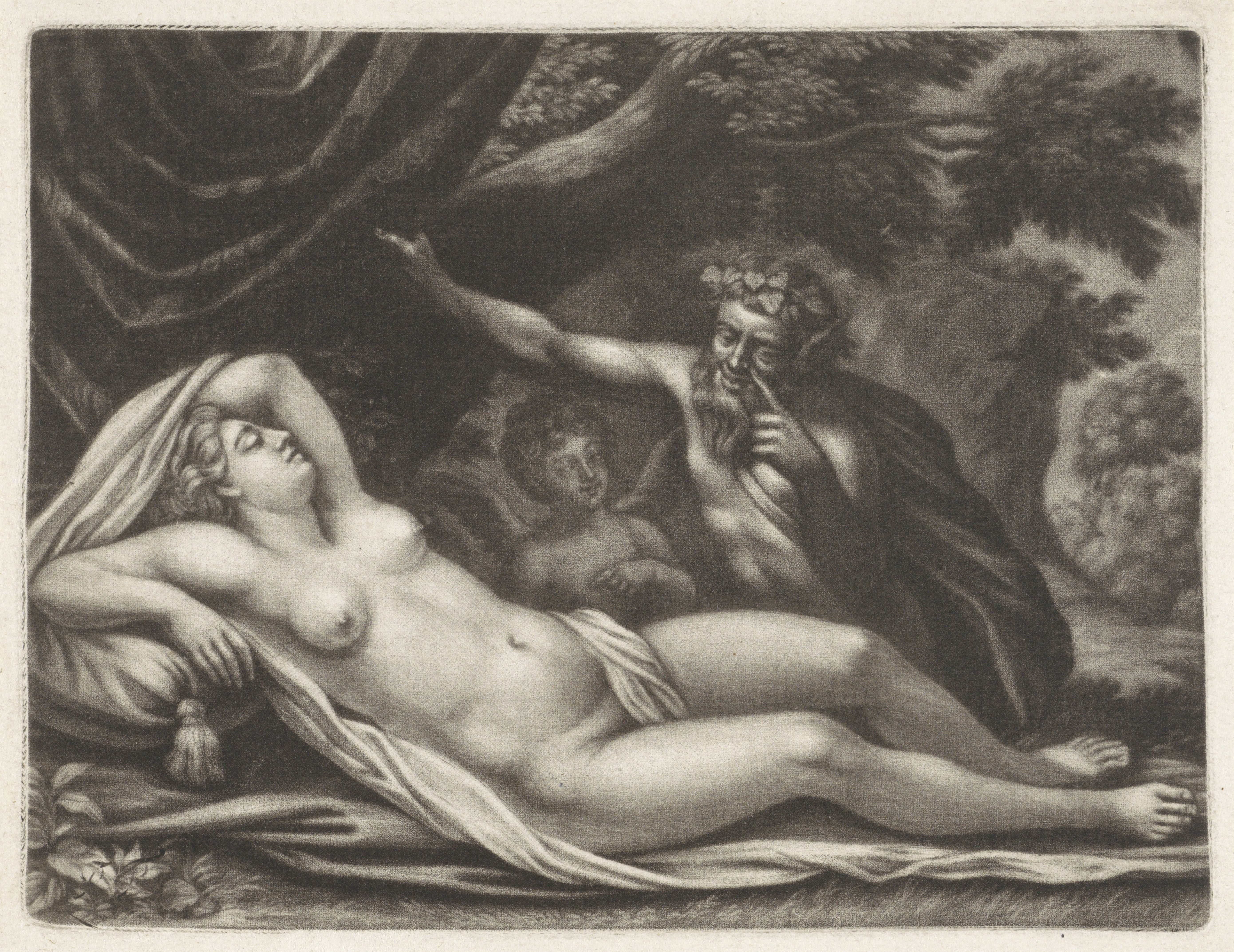 Sater bespiedt de slapende Venus