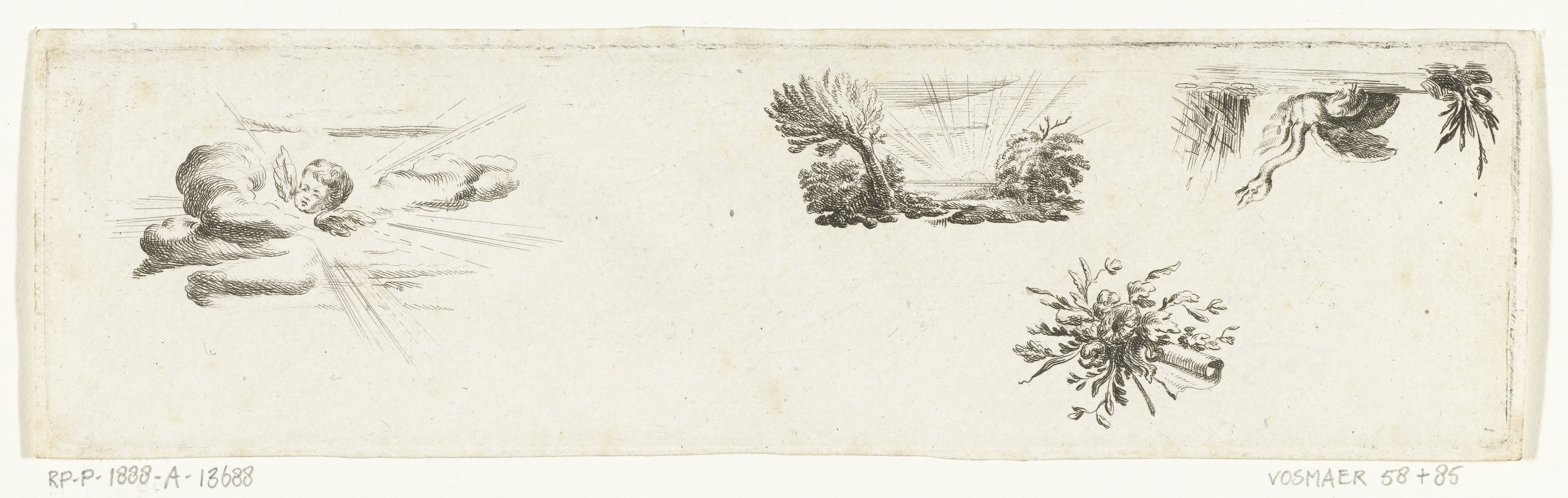 Blad met vier vignetten