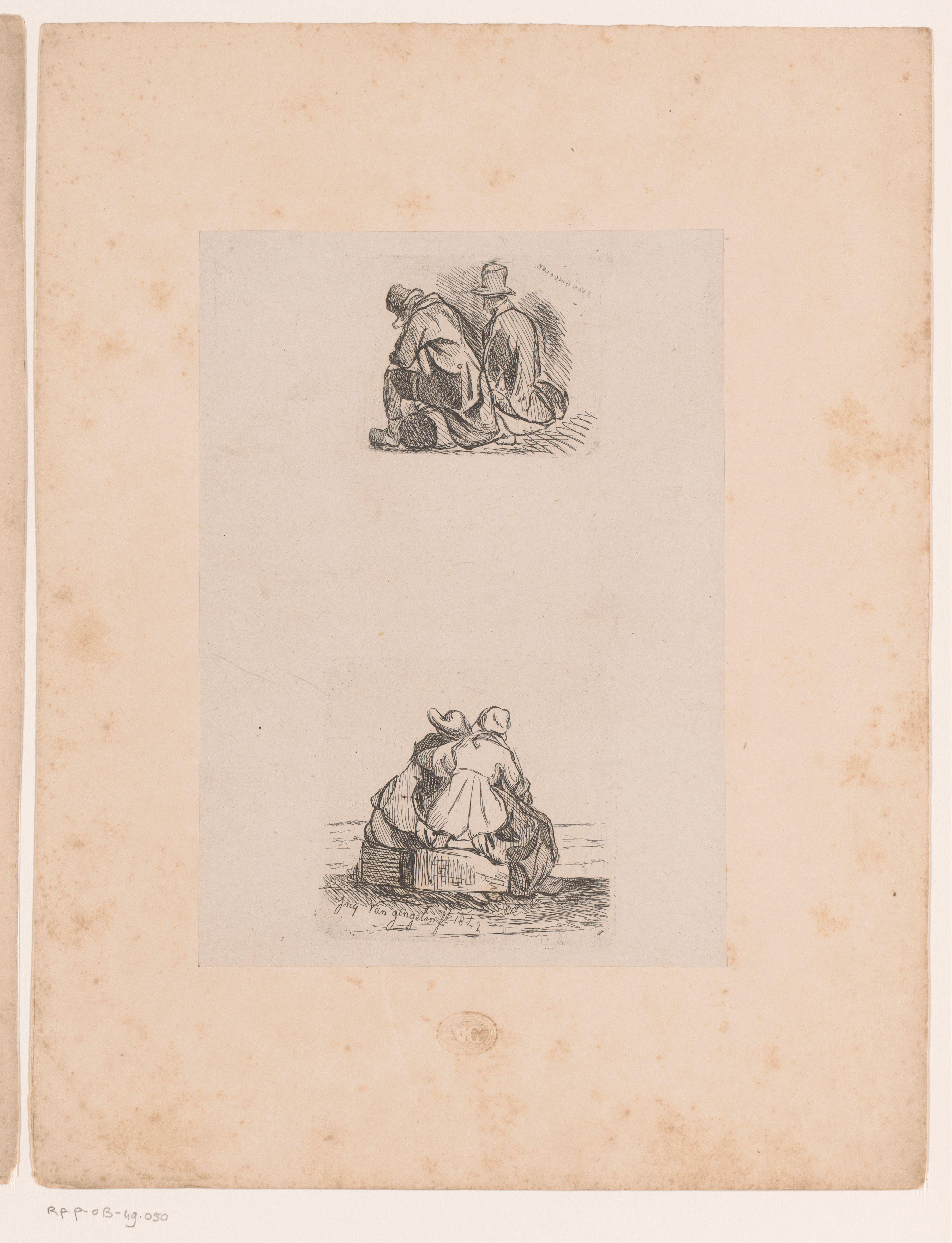 Twee voorstellingen met zittende figuren