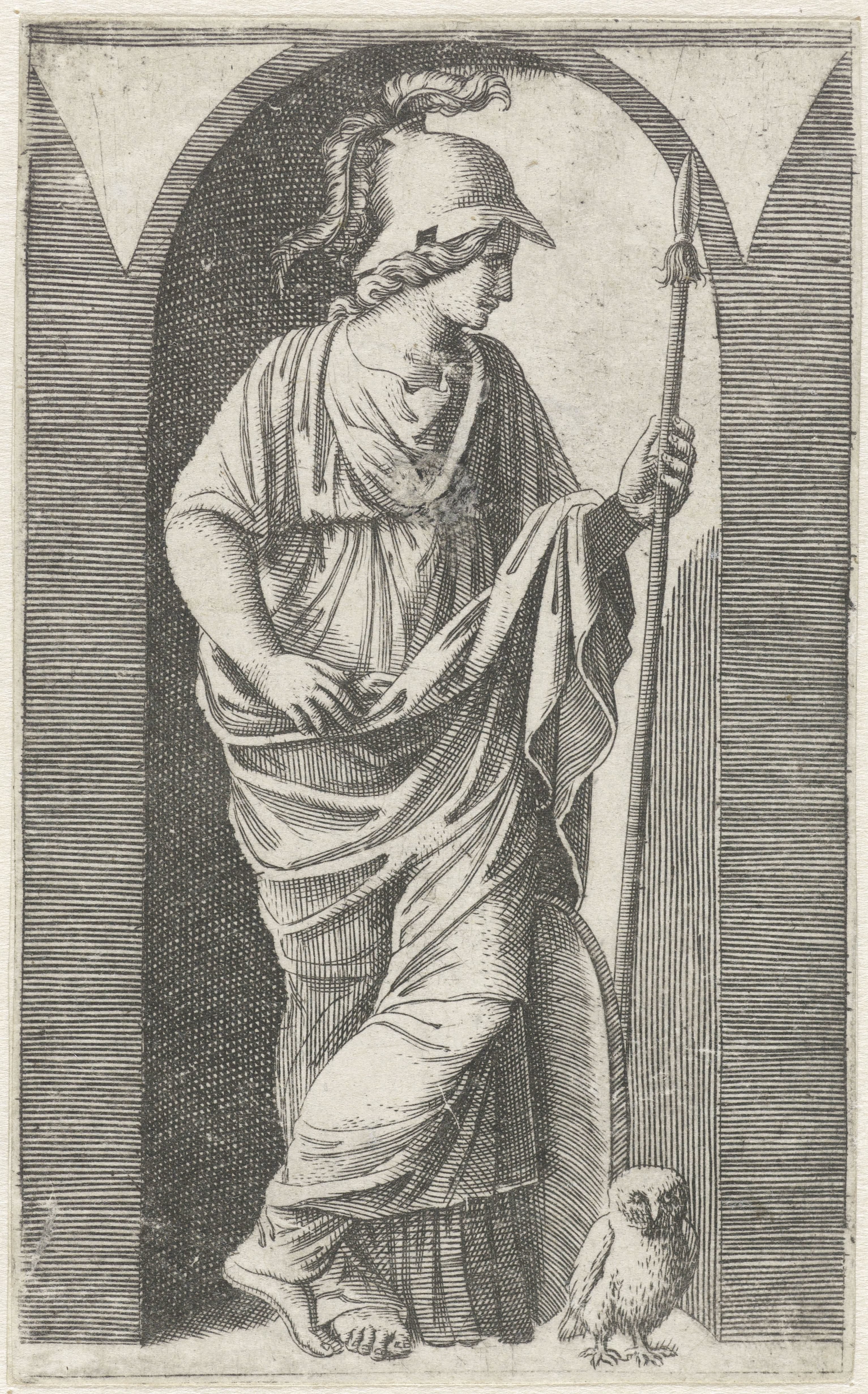 Minerva met wapenrusting en uil