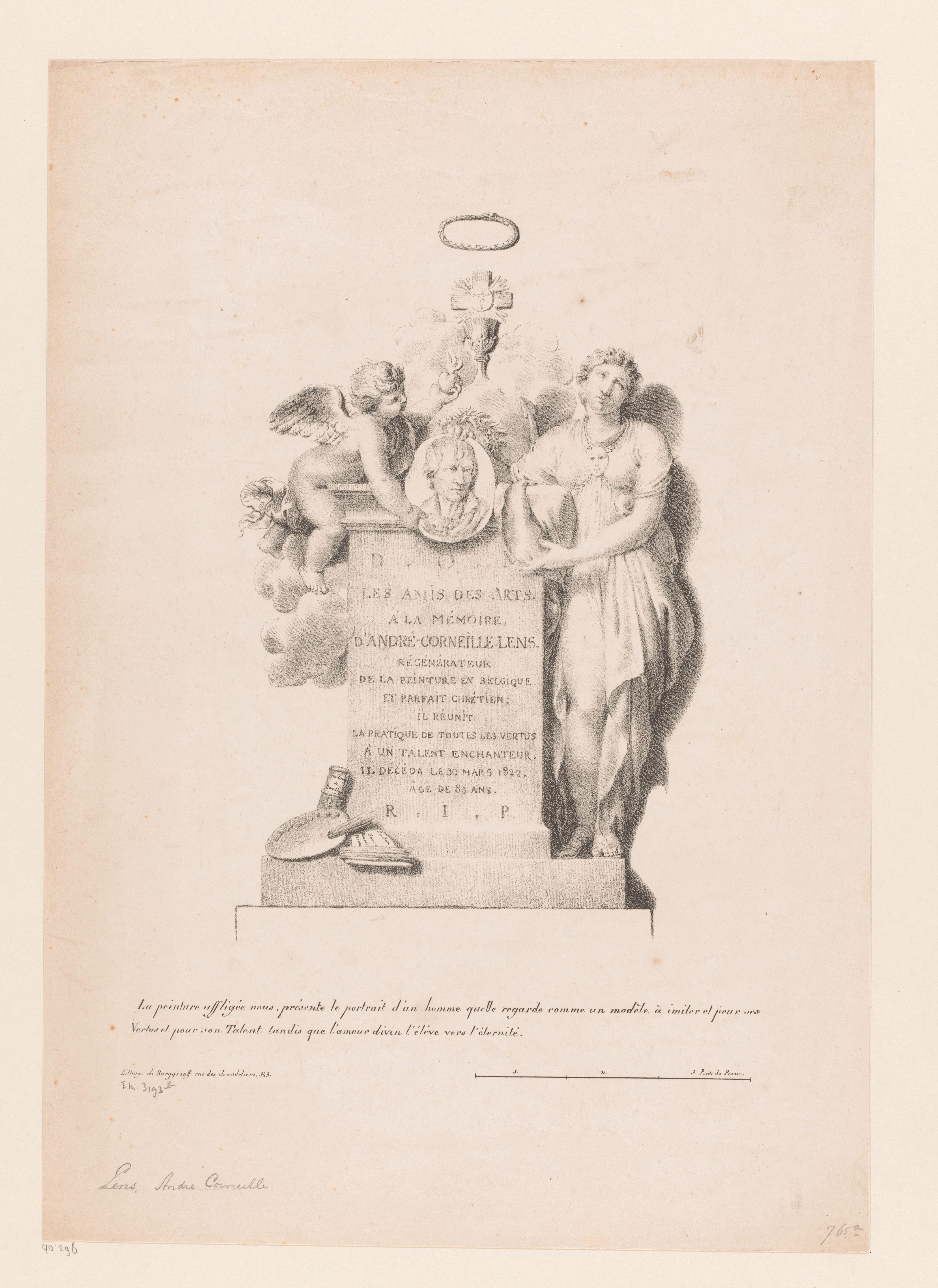 Herdenkingszuil met het portret van Andries Lens in een medaillon