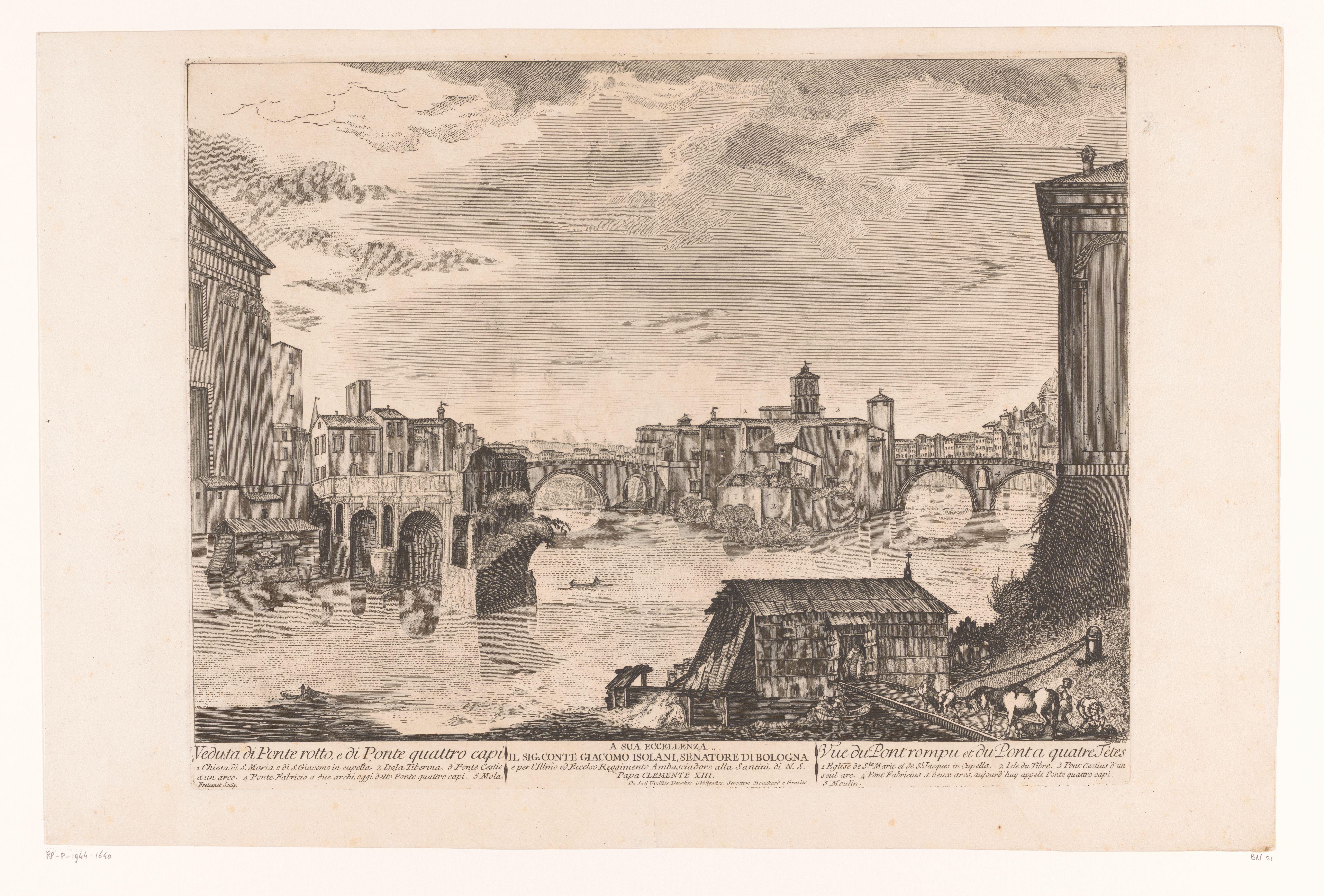 Gezicht op de Ponte Rotto en de Pons Fabricius