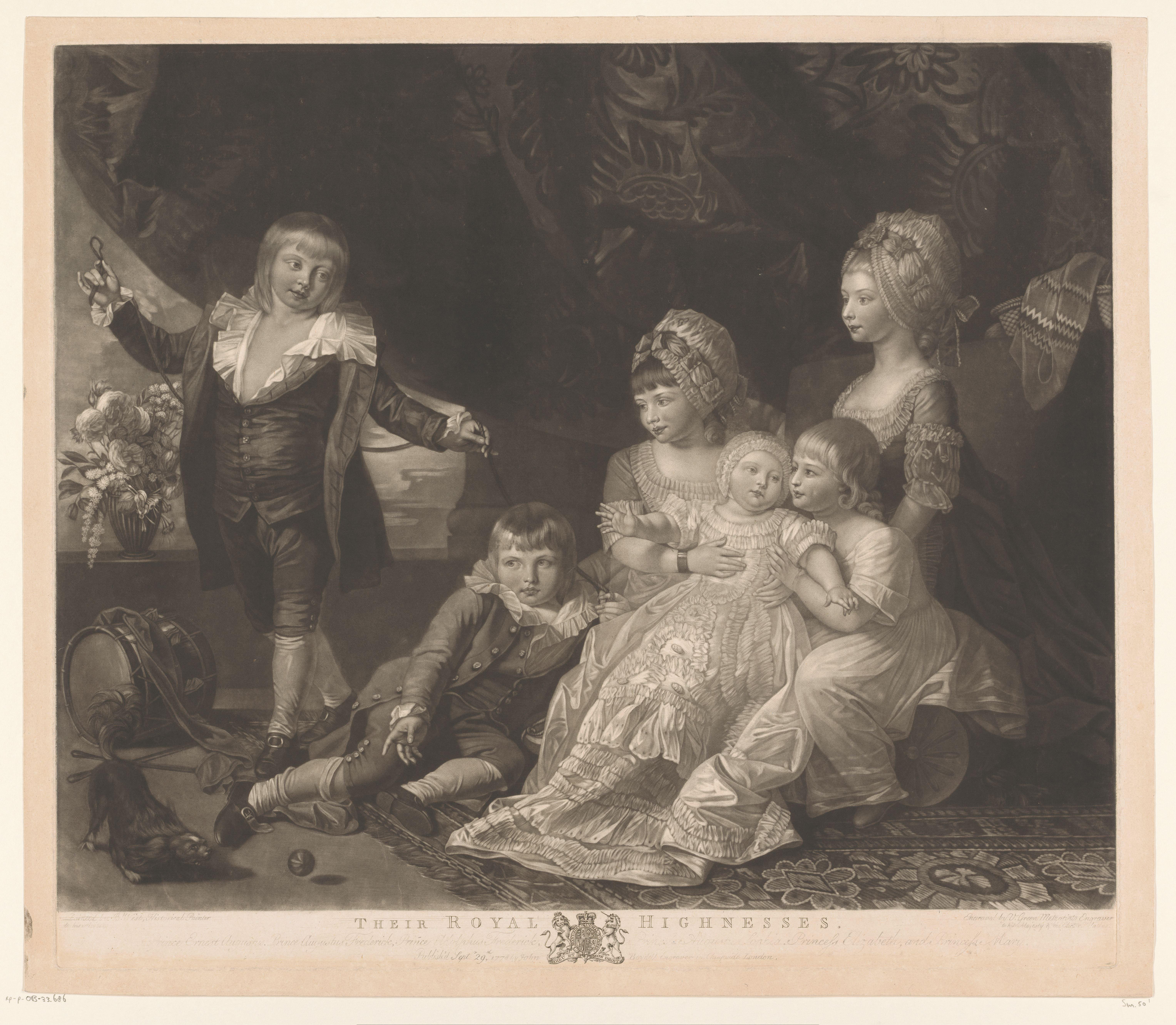 Portret van zes kinderen van George III en Charlotte van Mecklenburg-Strelitz