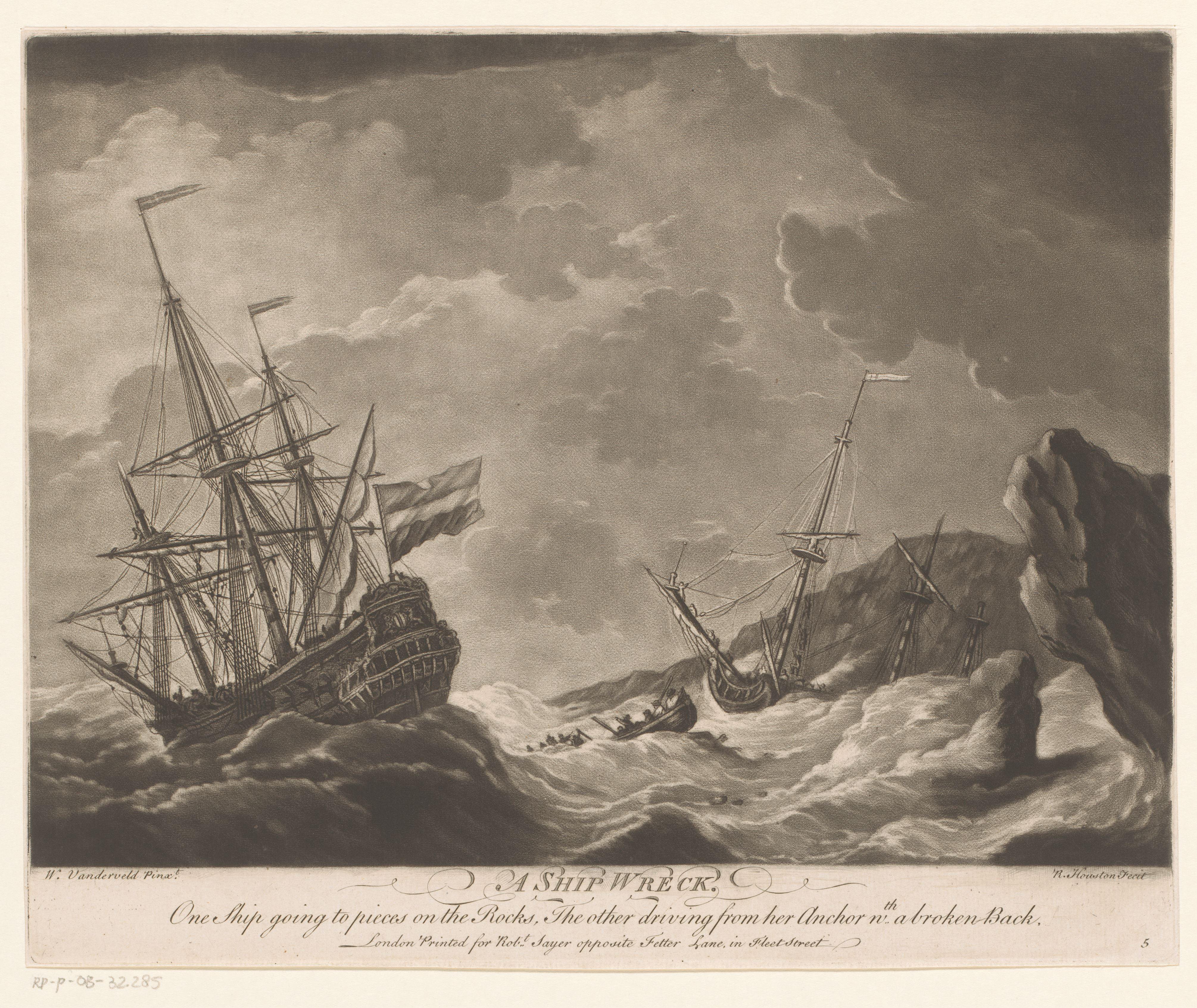 Marineschepen in een storm aan de kust