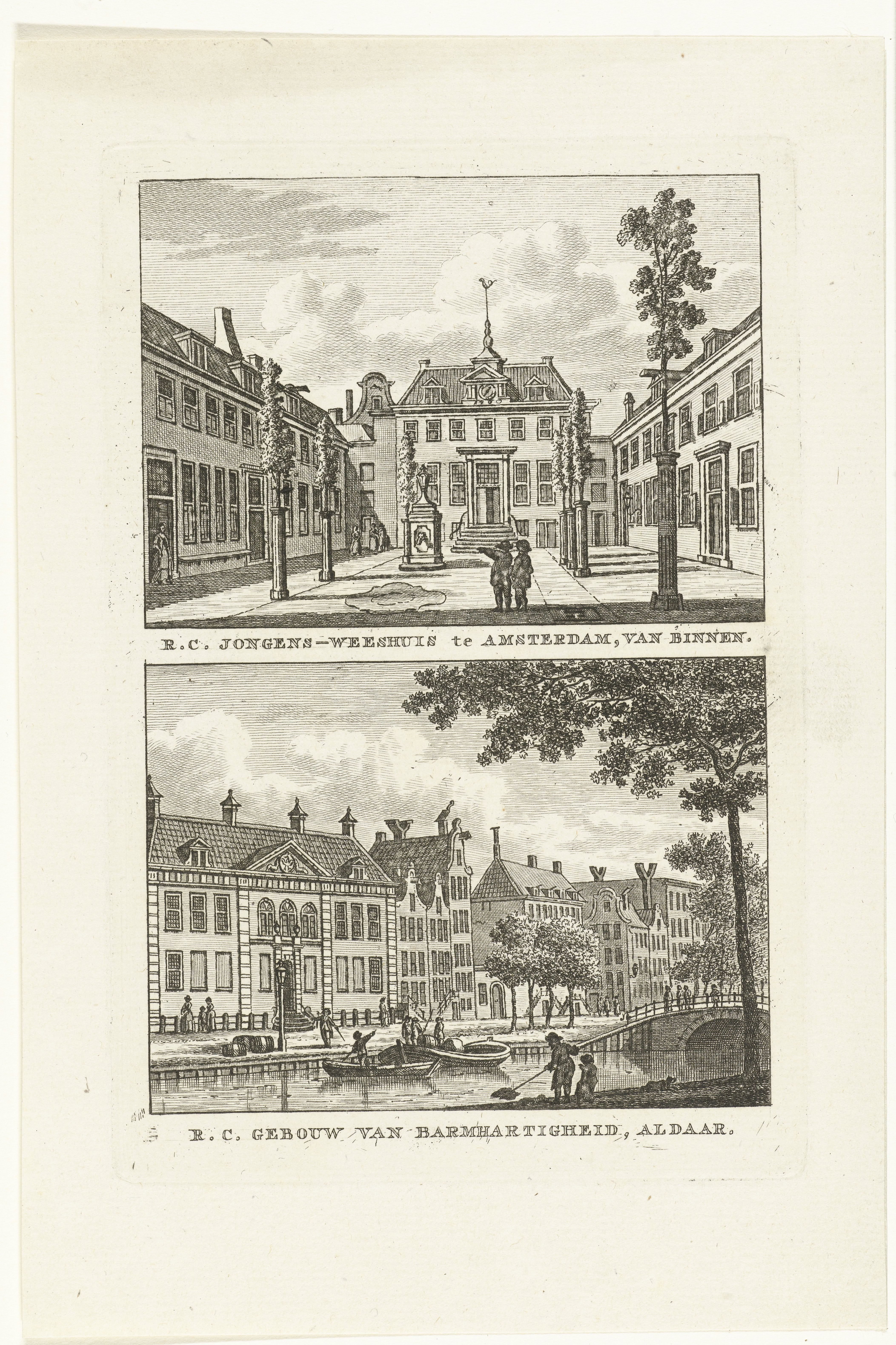 Gezicht op de Platanenhof en het Gebouw van Barmhartigheid te Amsterdam