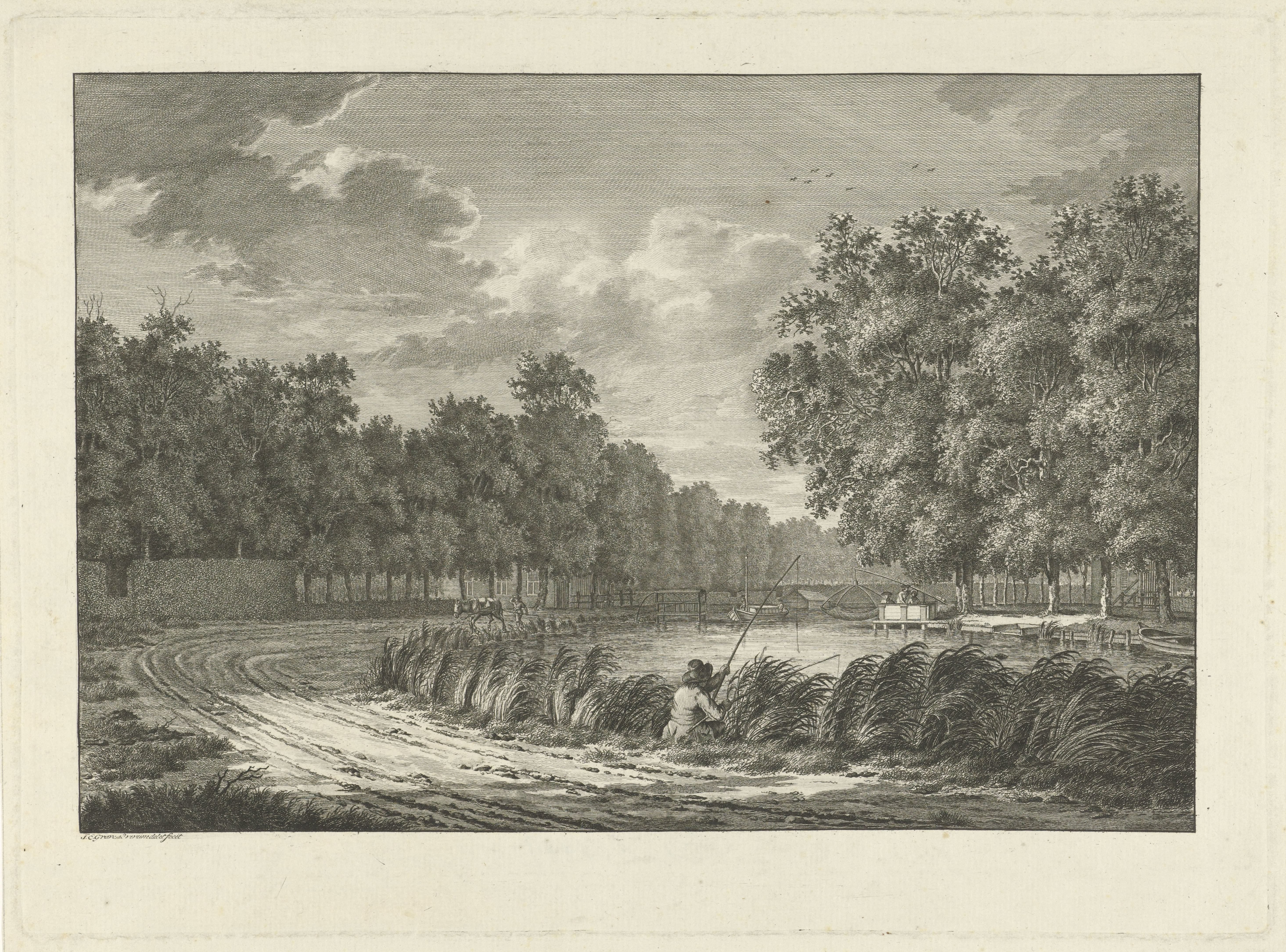 Landschap met een visser aan de oever van het Gein