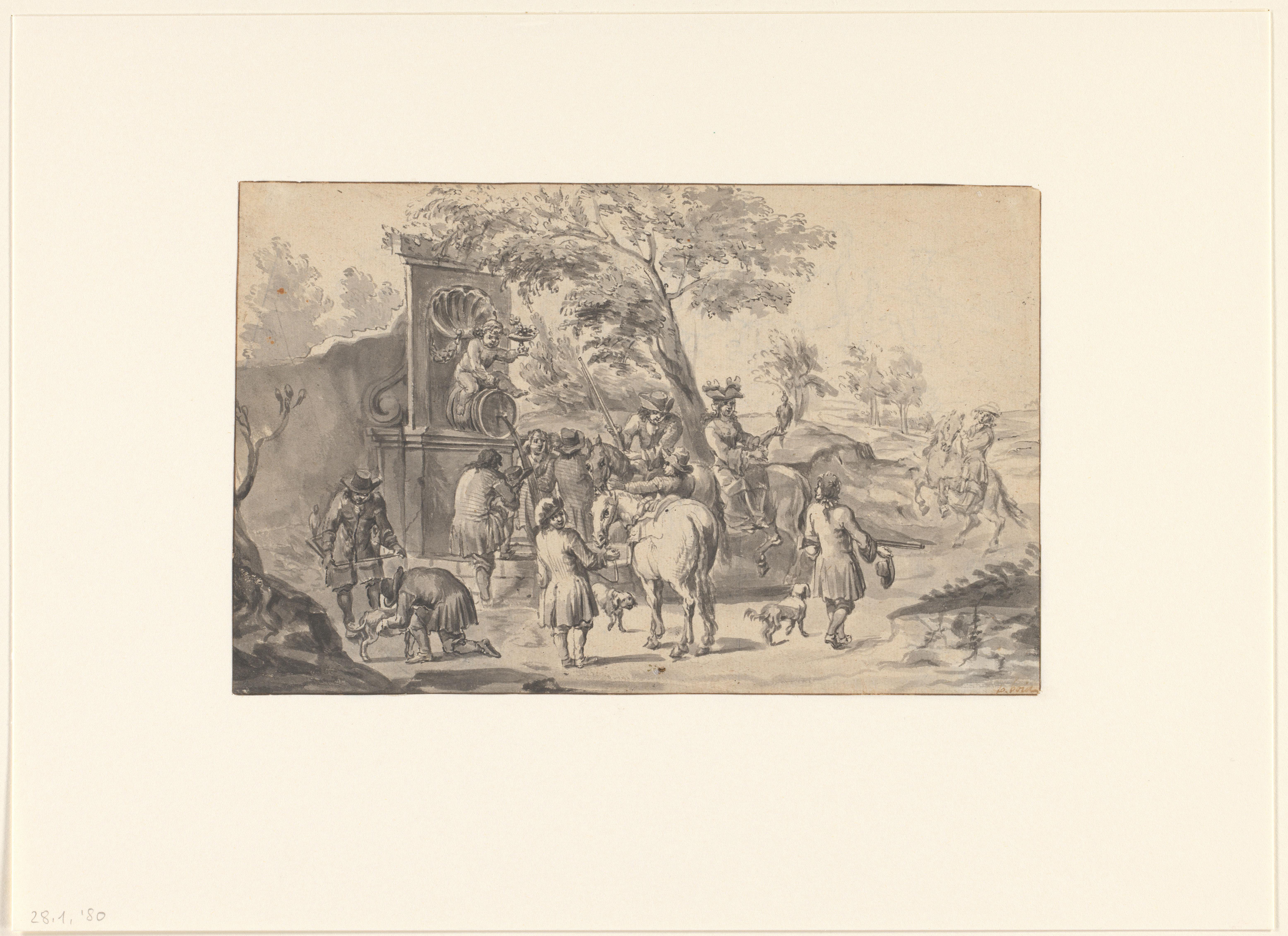 Rust op de valkenjacht, bij een Bacchus-bron