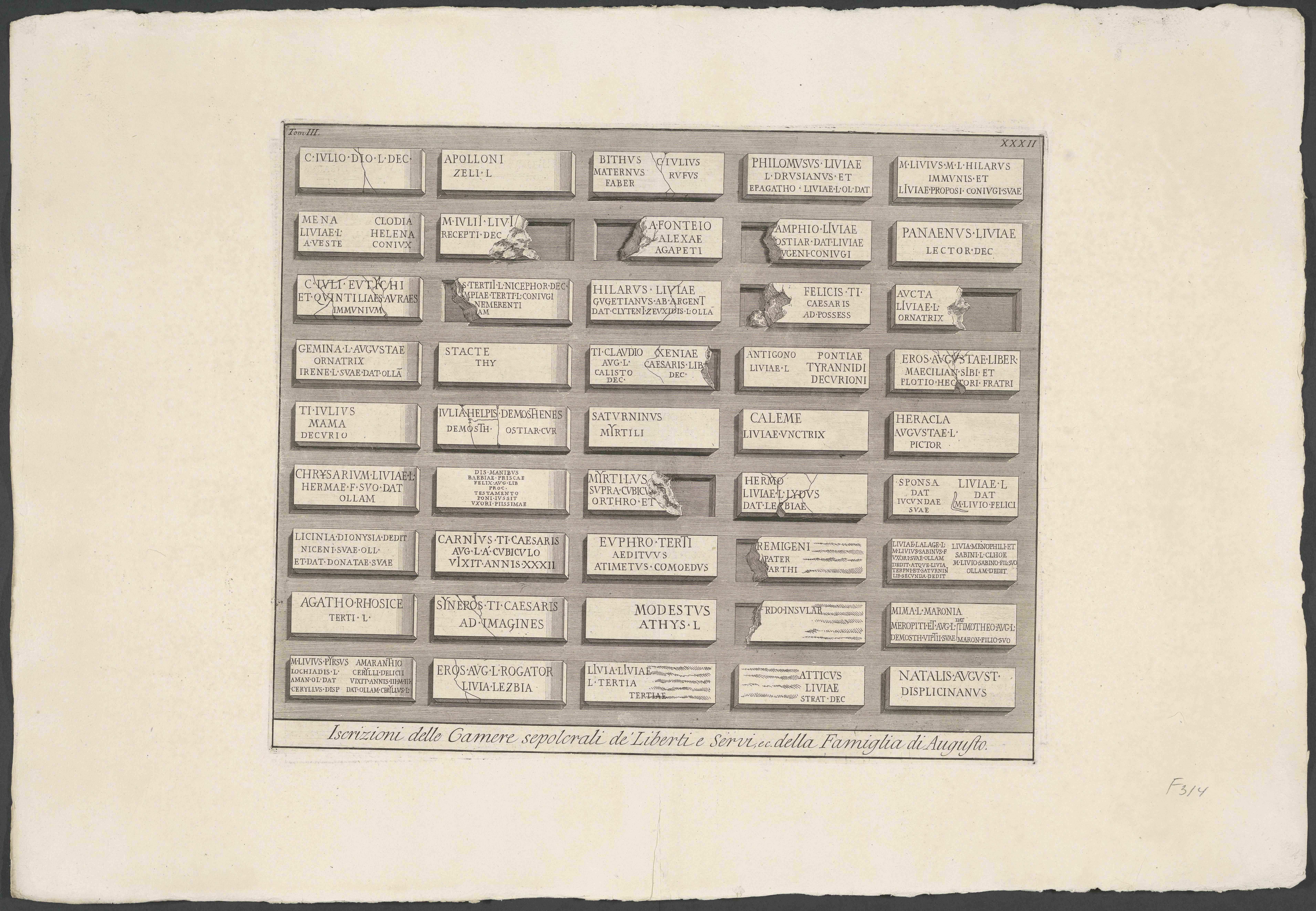 Inscripties uit de graftombe van de vrijgelatenen en slaafgemaakten van de familie van Augustus