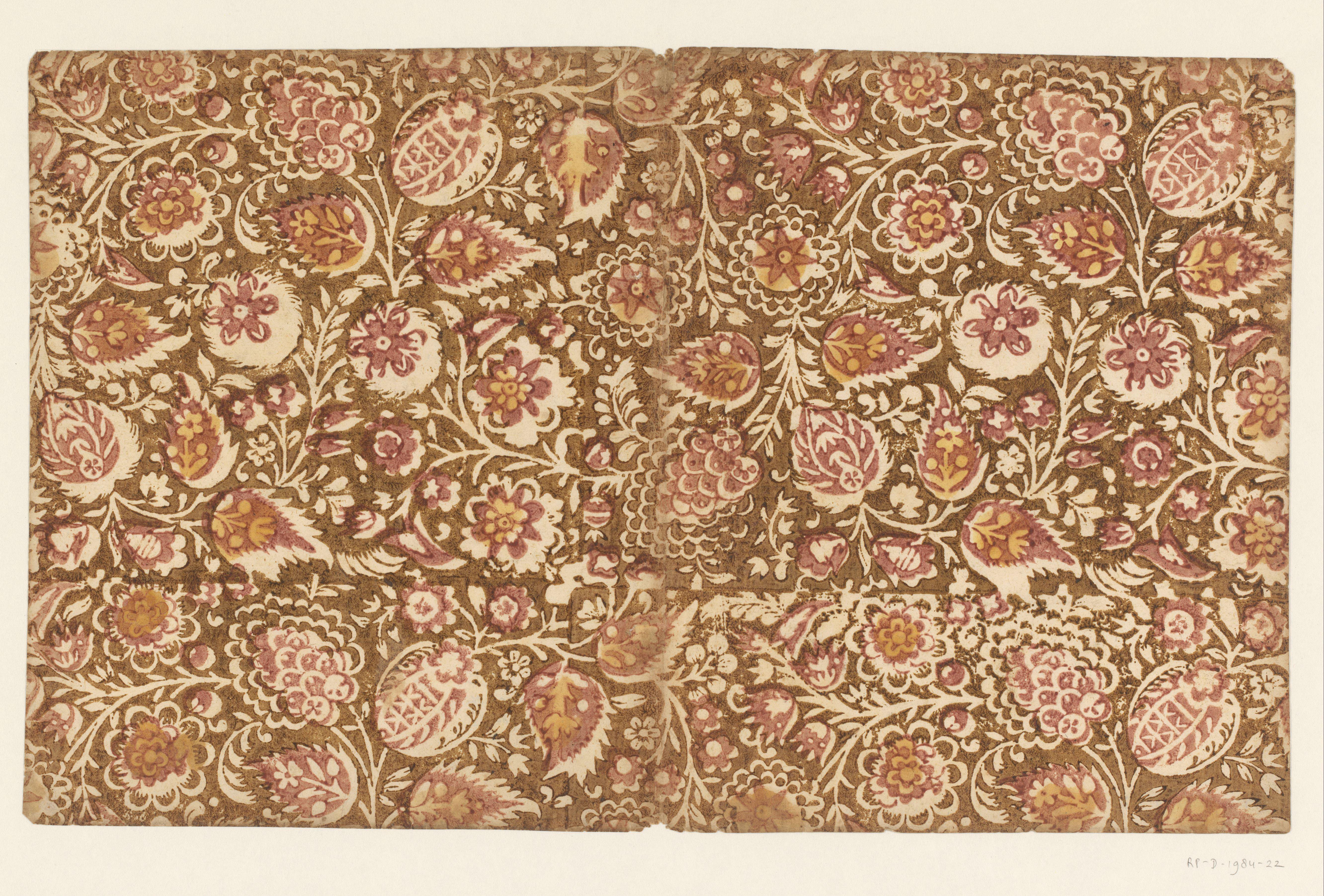 Blad met ranken met bloemen en vruchten