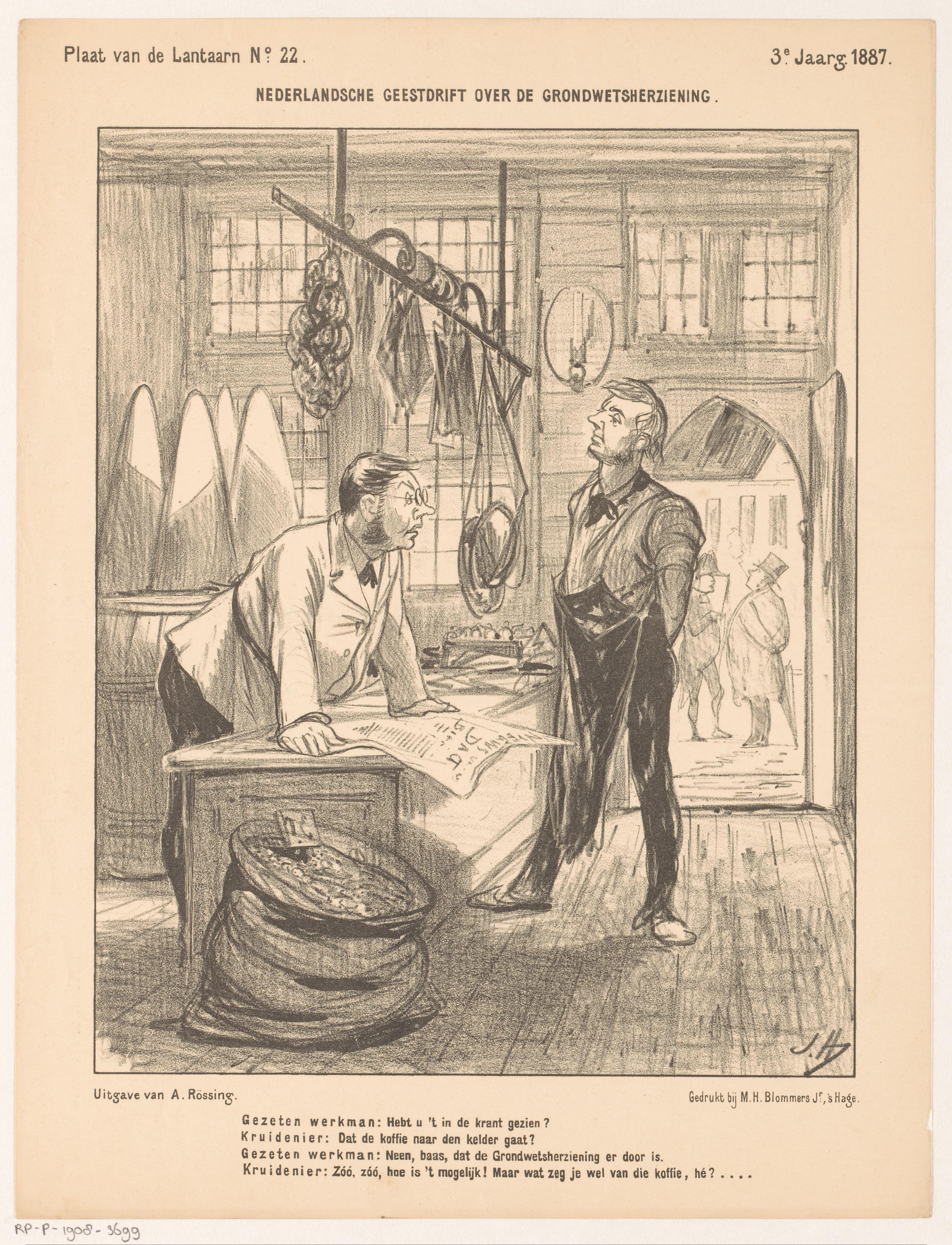 Spotprent over de wijzigingen in de grondwet in 1887