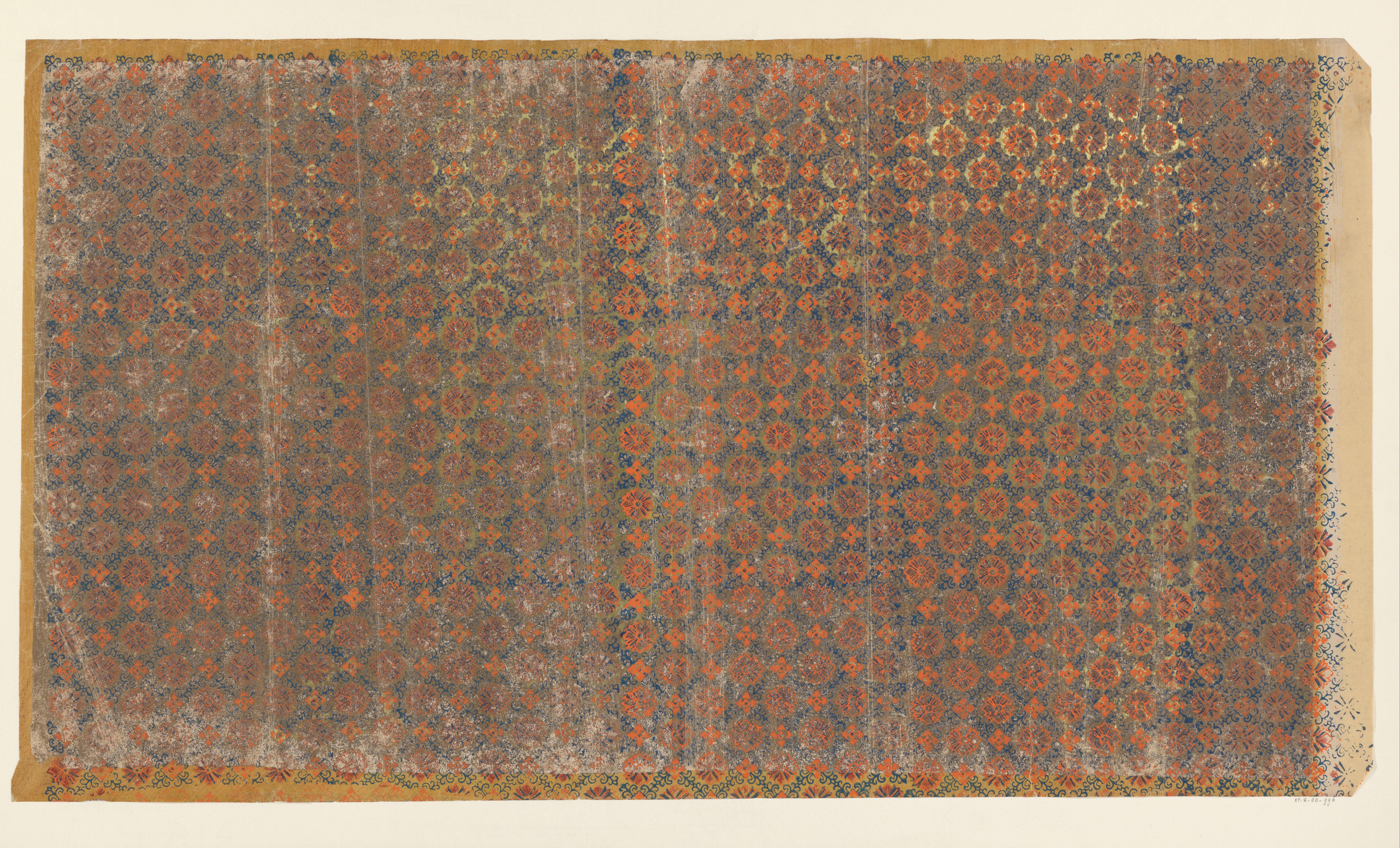 Blad met ruitenpatroon van ranken met bloem als veldvulling (één van acht identieke bladen)