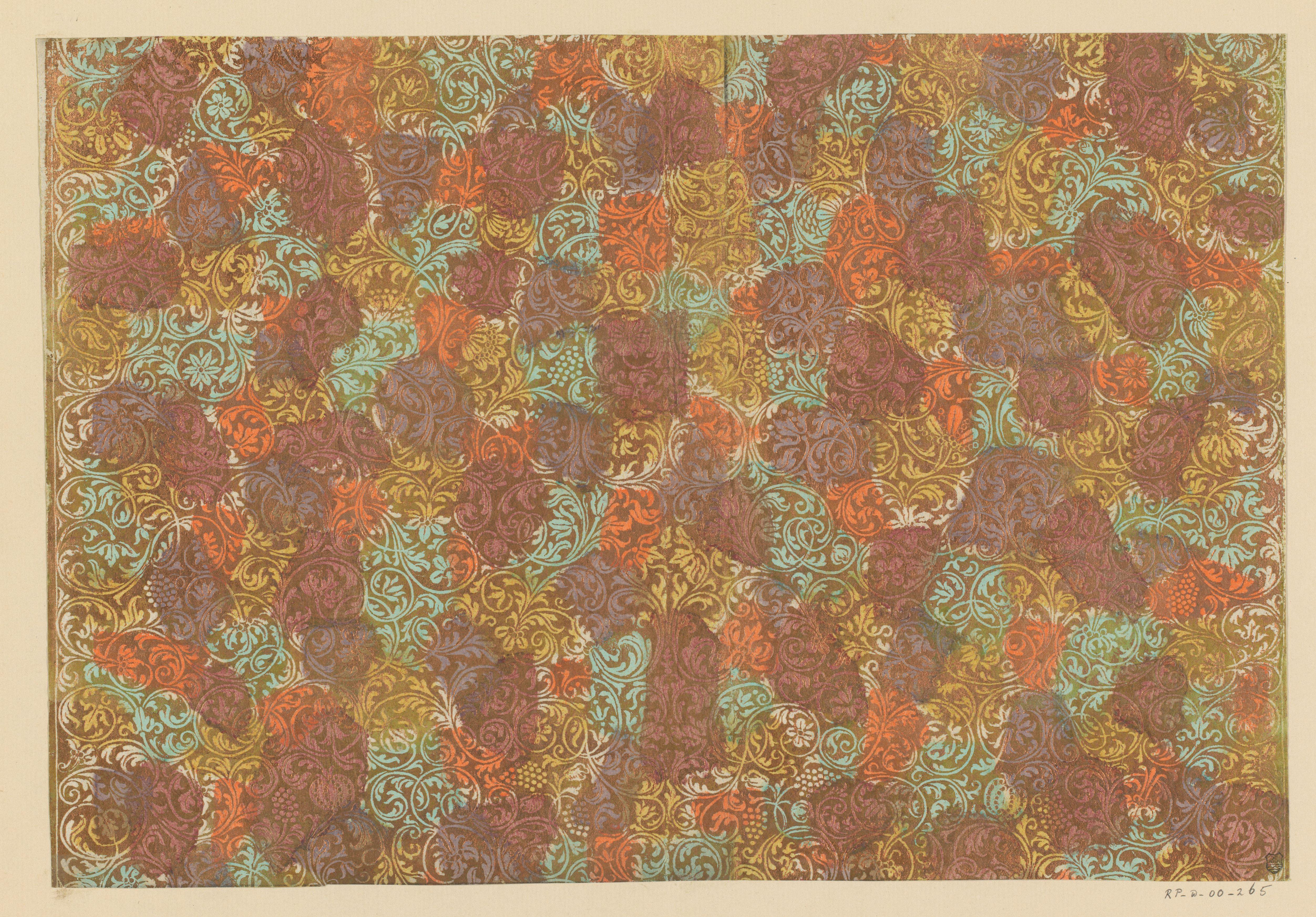 Blad met ranken met bloemen en vruchten