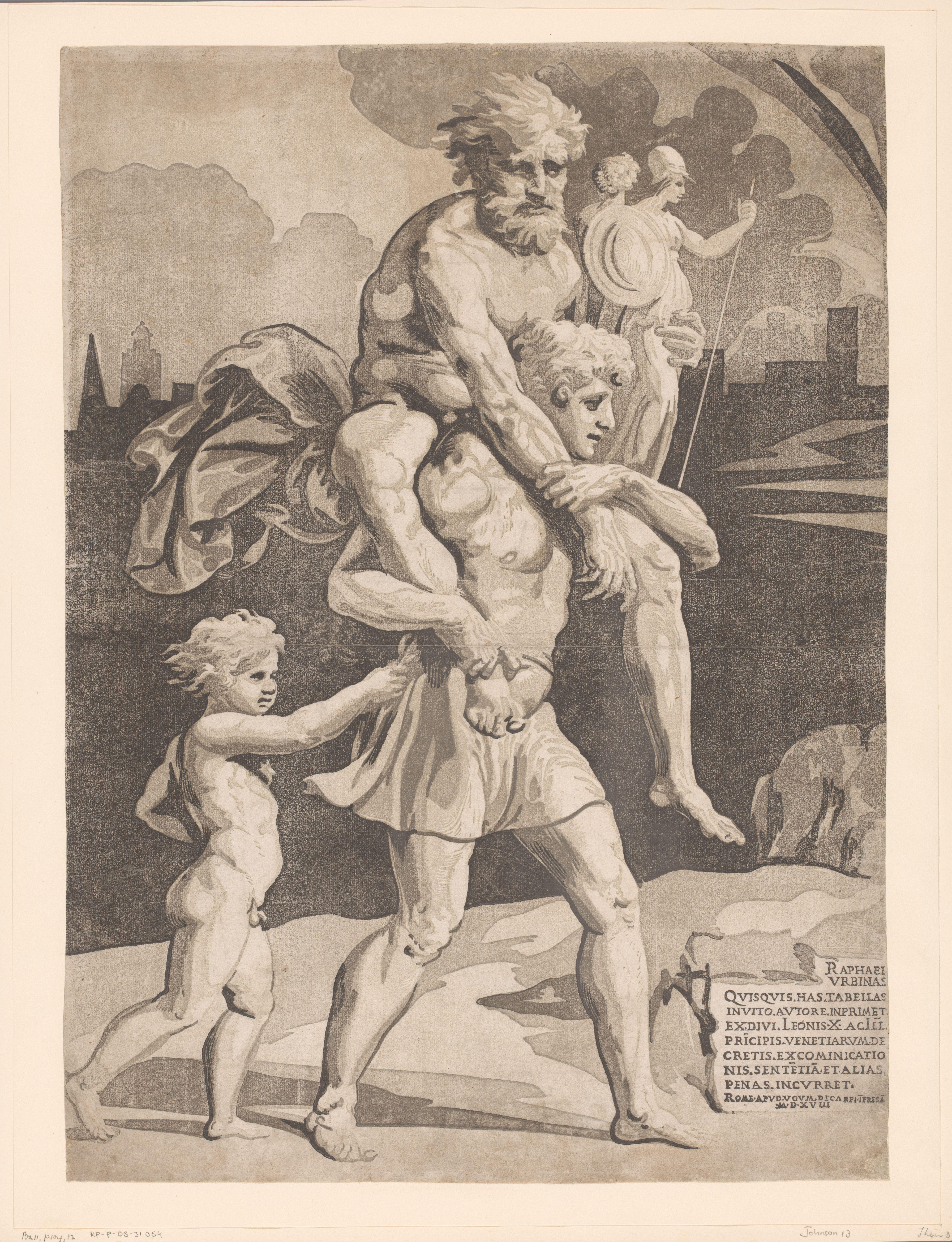 Aeneas vlucht met zijn familie uit Troje
