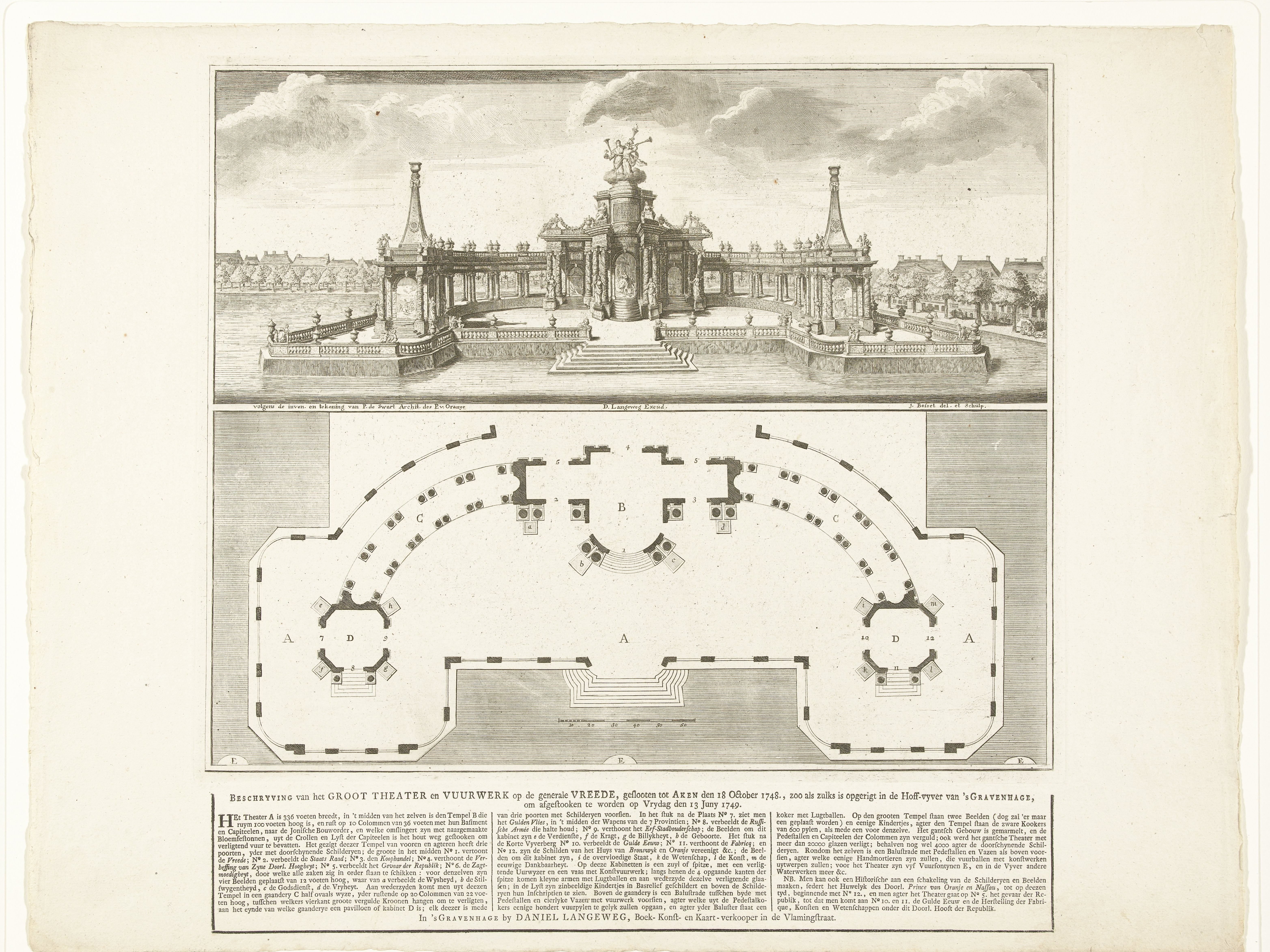 Theater te Den Haag voor het vuurwerk voor de Vrede van Aken, 1749