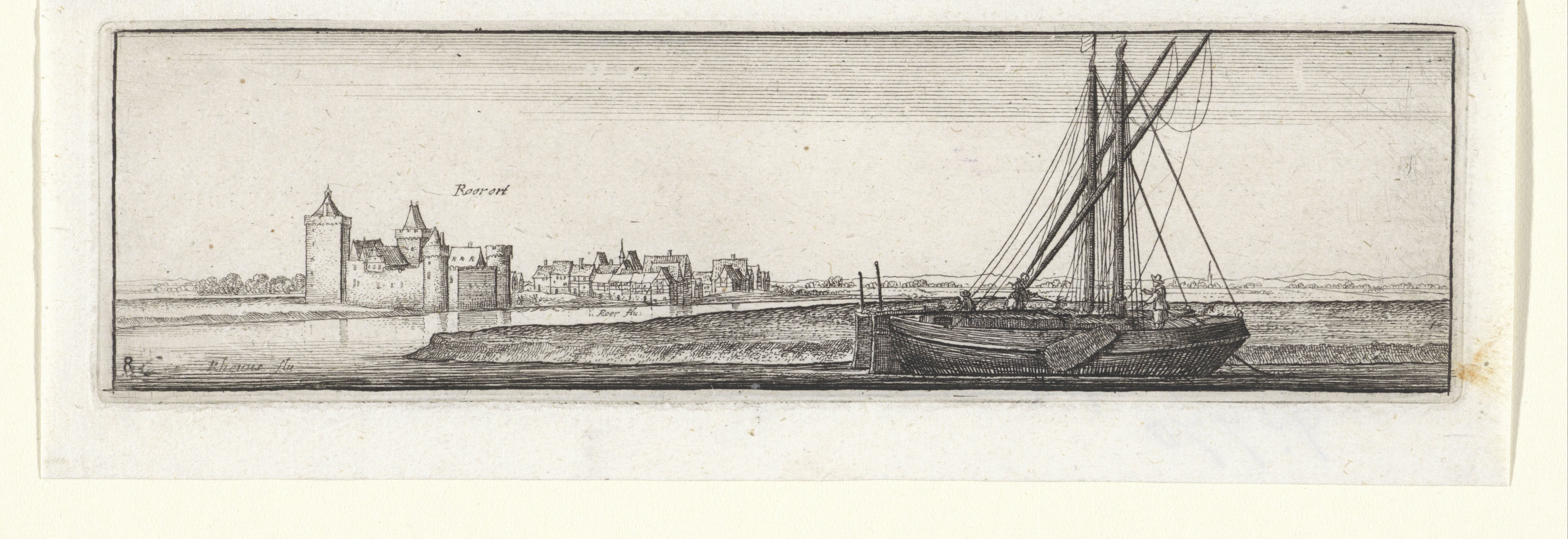 Rivierlandschap met gezicht op Ruhrort