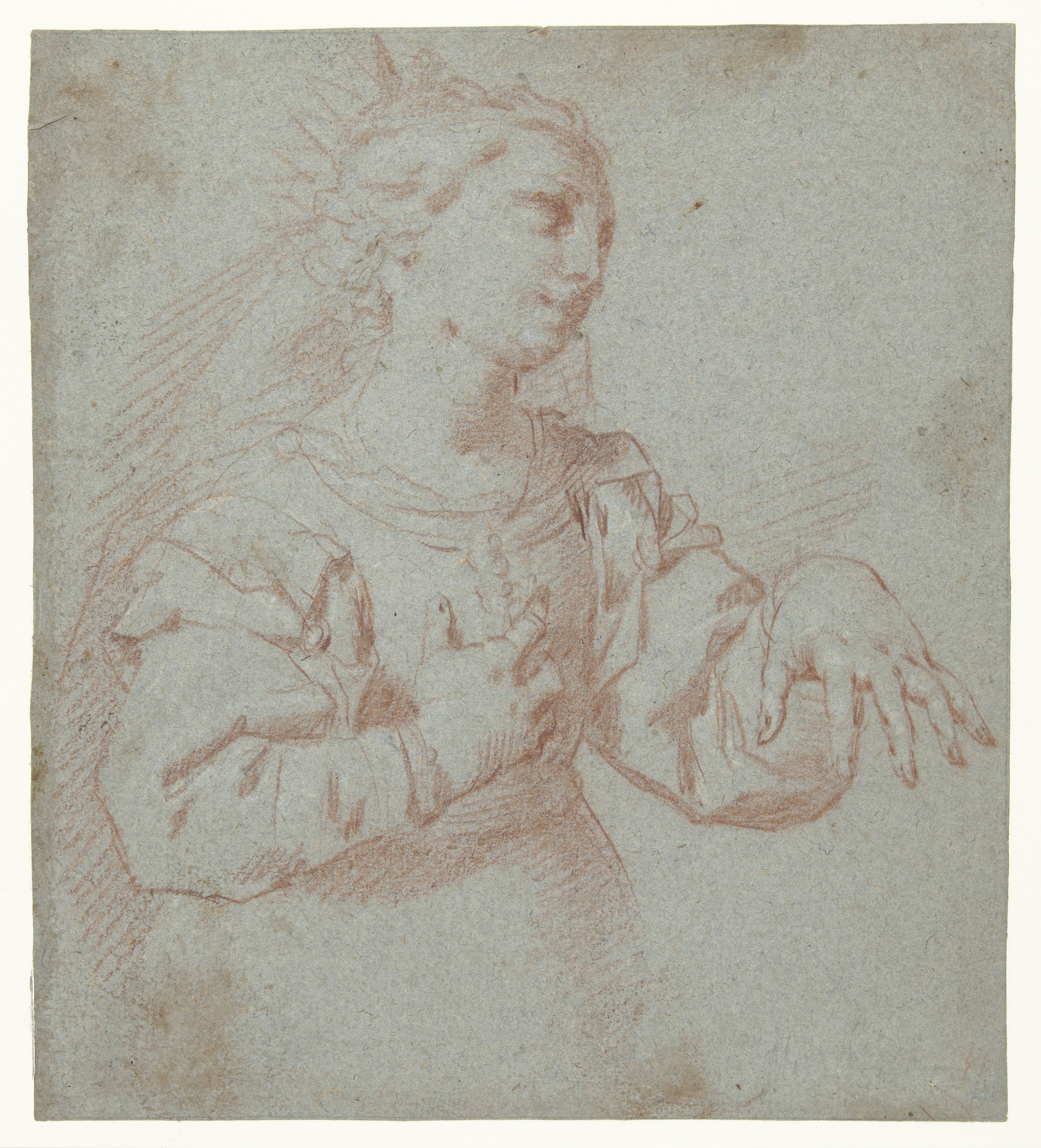 Studie voor een koninklijke bruid, die haar linkerhand uitstrekt (Catharina van Siena?)