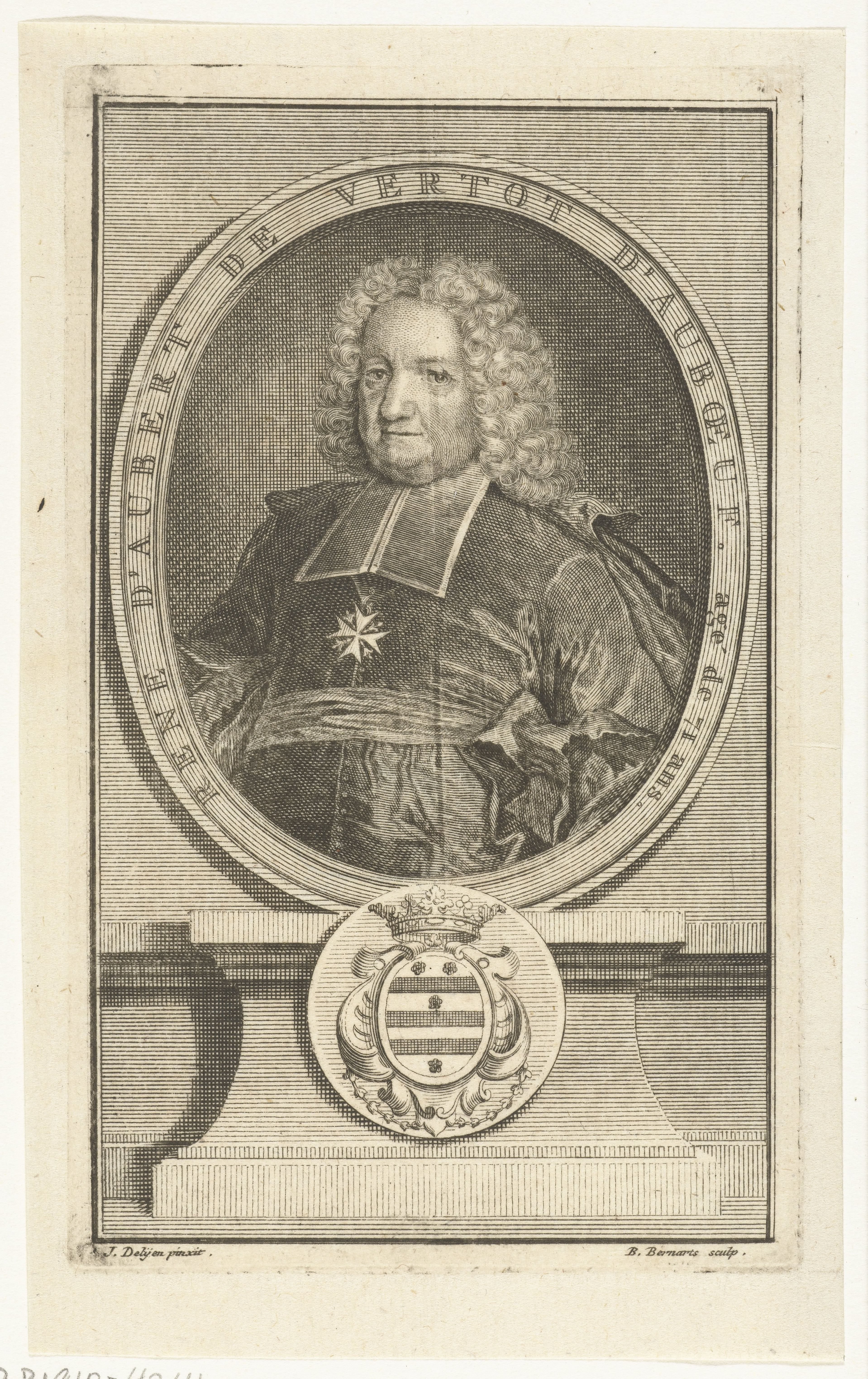Portret van René Aubert de Vertot op 71-jarige leeftijd