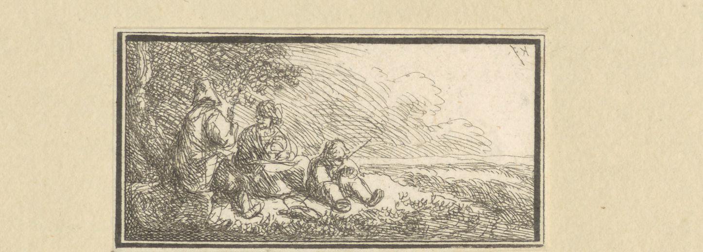 Landschap met drie rustende reizigers