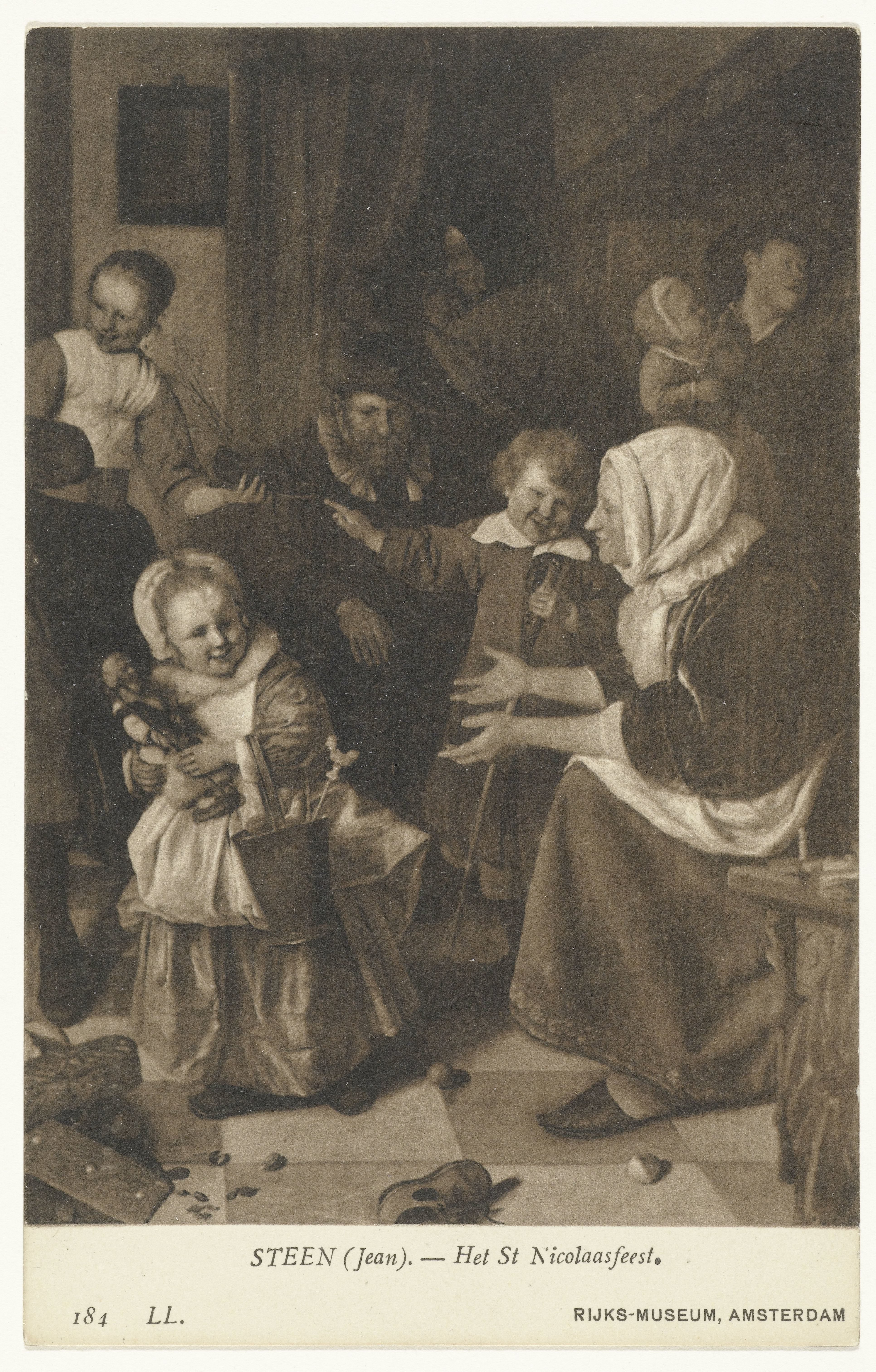 Fotoreproductie van het schilderij Het Sint-Nicolaasfeest door Jan Steen