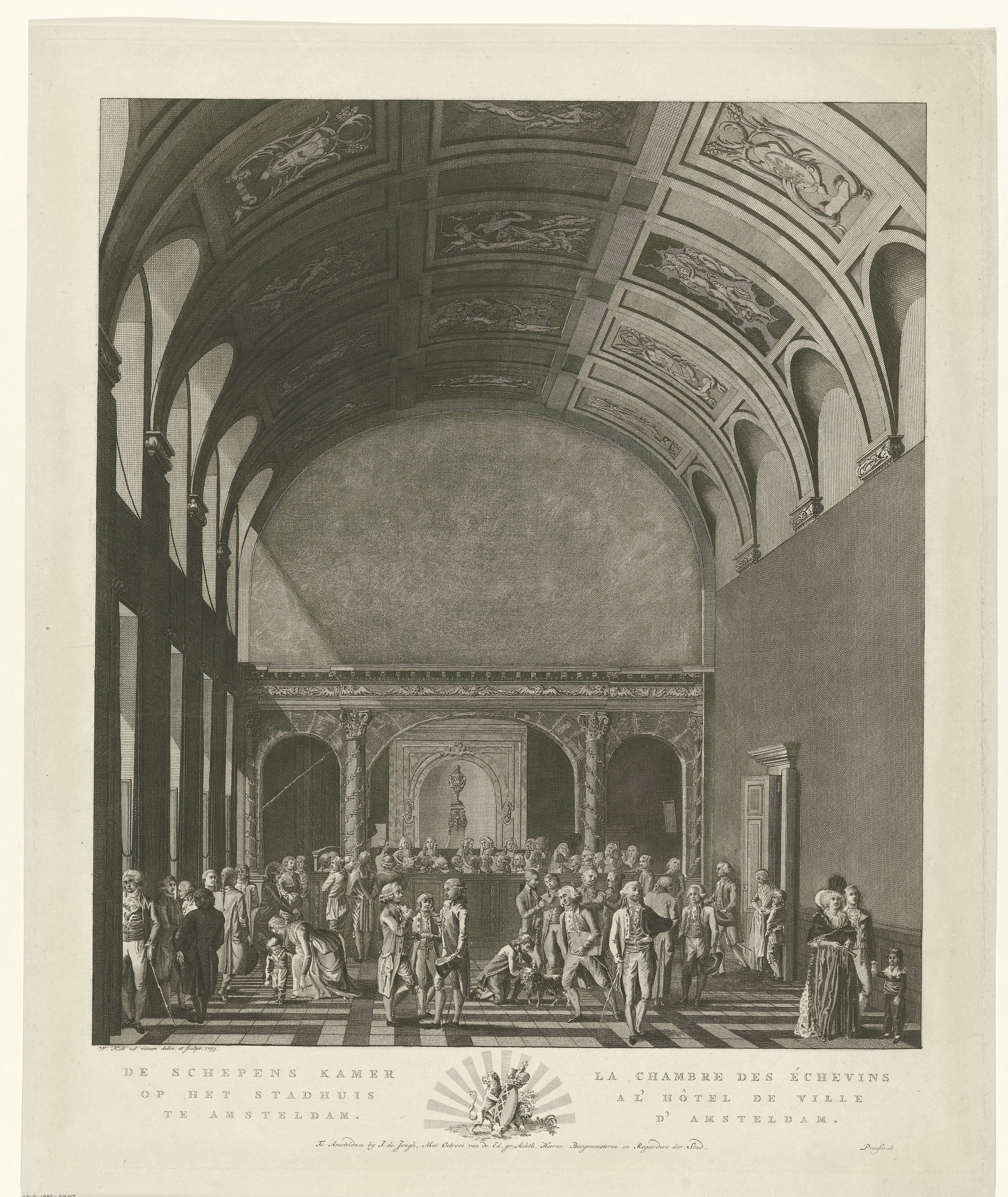 Gezicht op het interieur van de Schepenzaal van het Stadhuis op de Dam