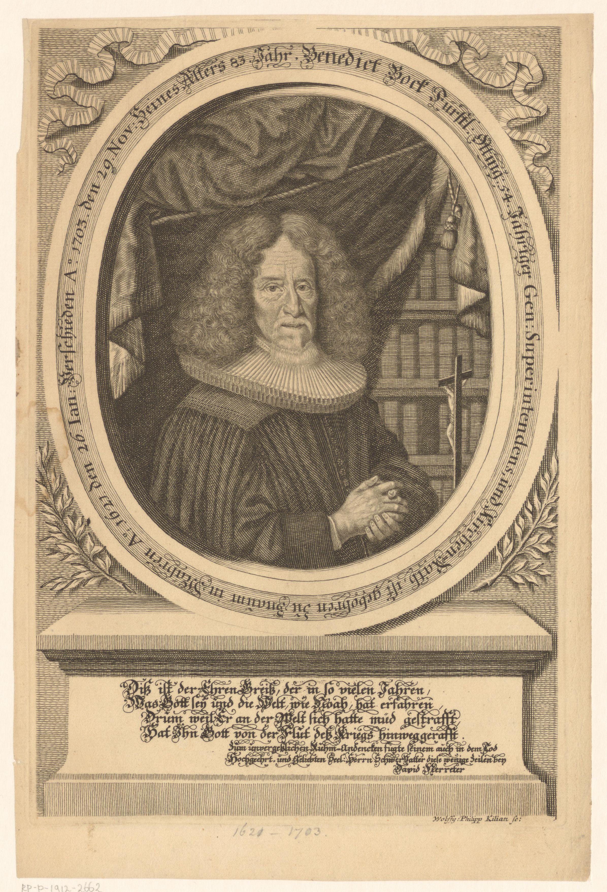 Portret van Benedict Bock op 83-jarige leeftijd