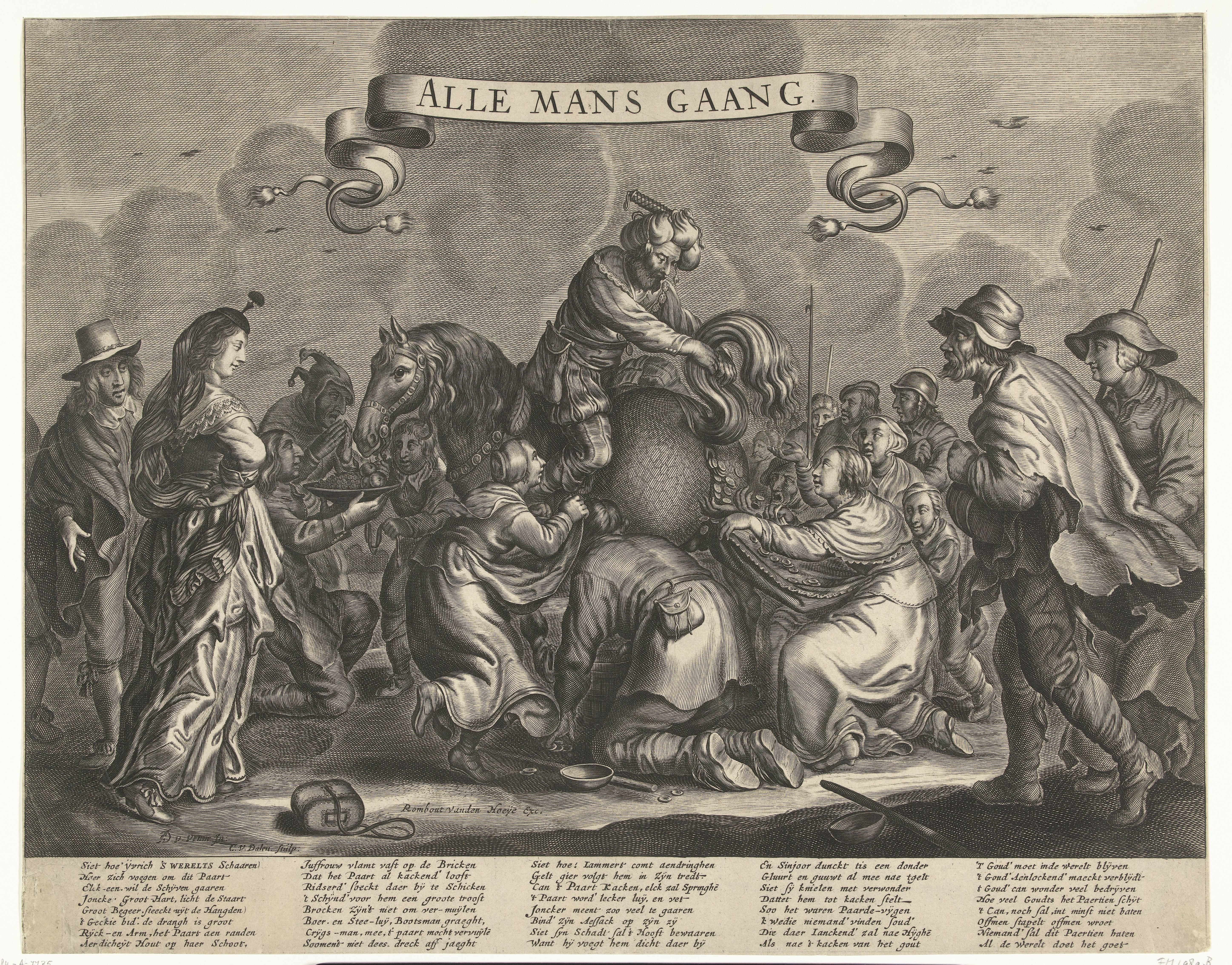 Allegorie met een paard dat goudstukken kakt, ca. 1650