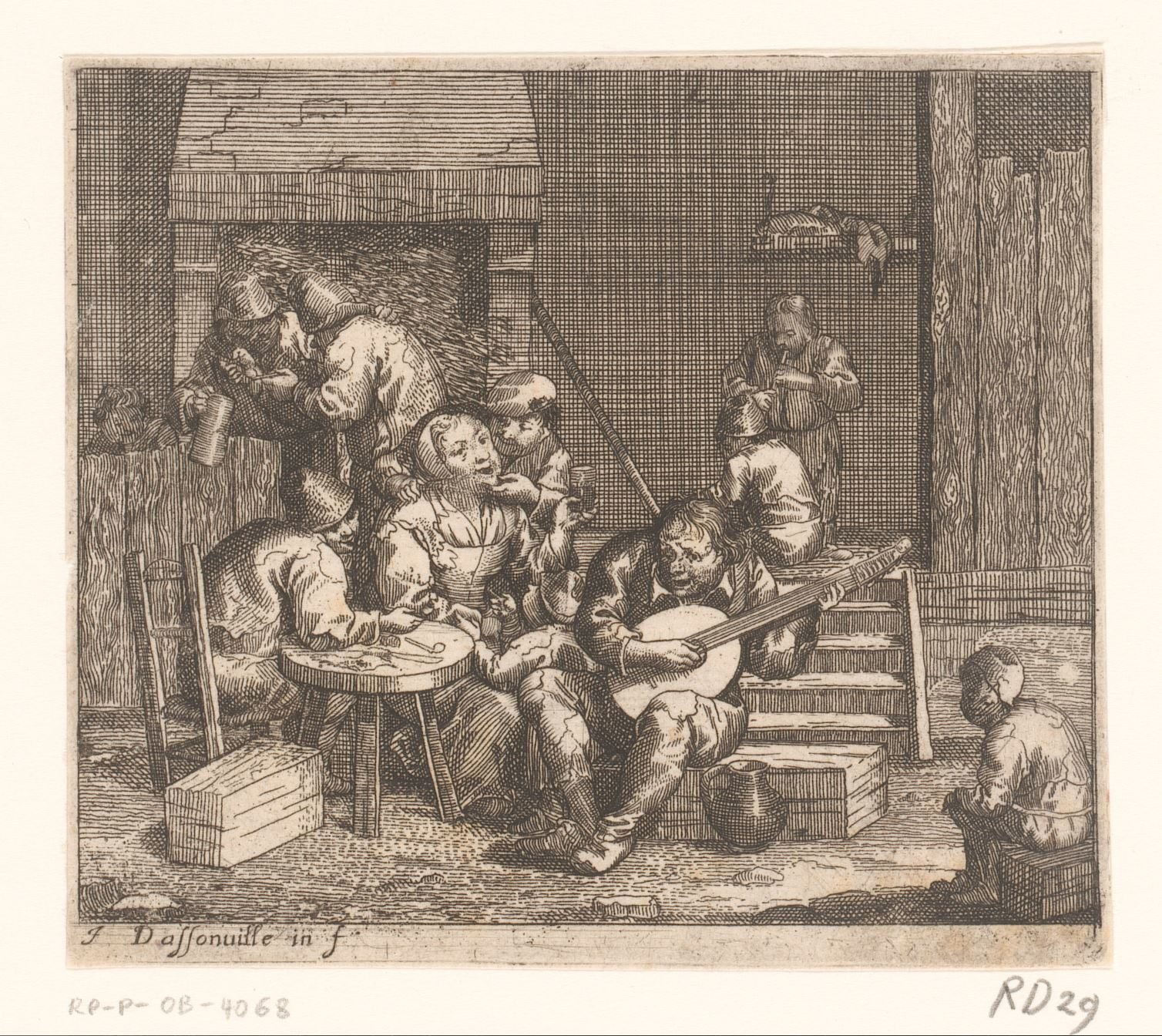 Gitaarspelende man in een herberg