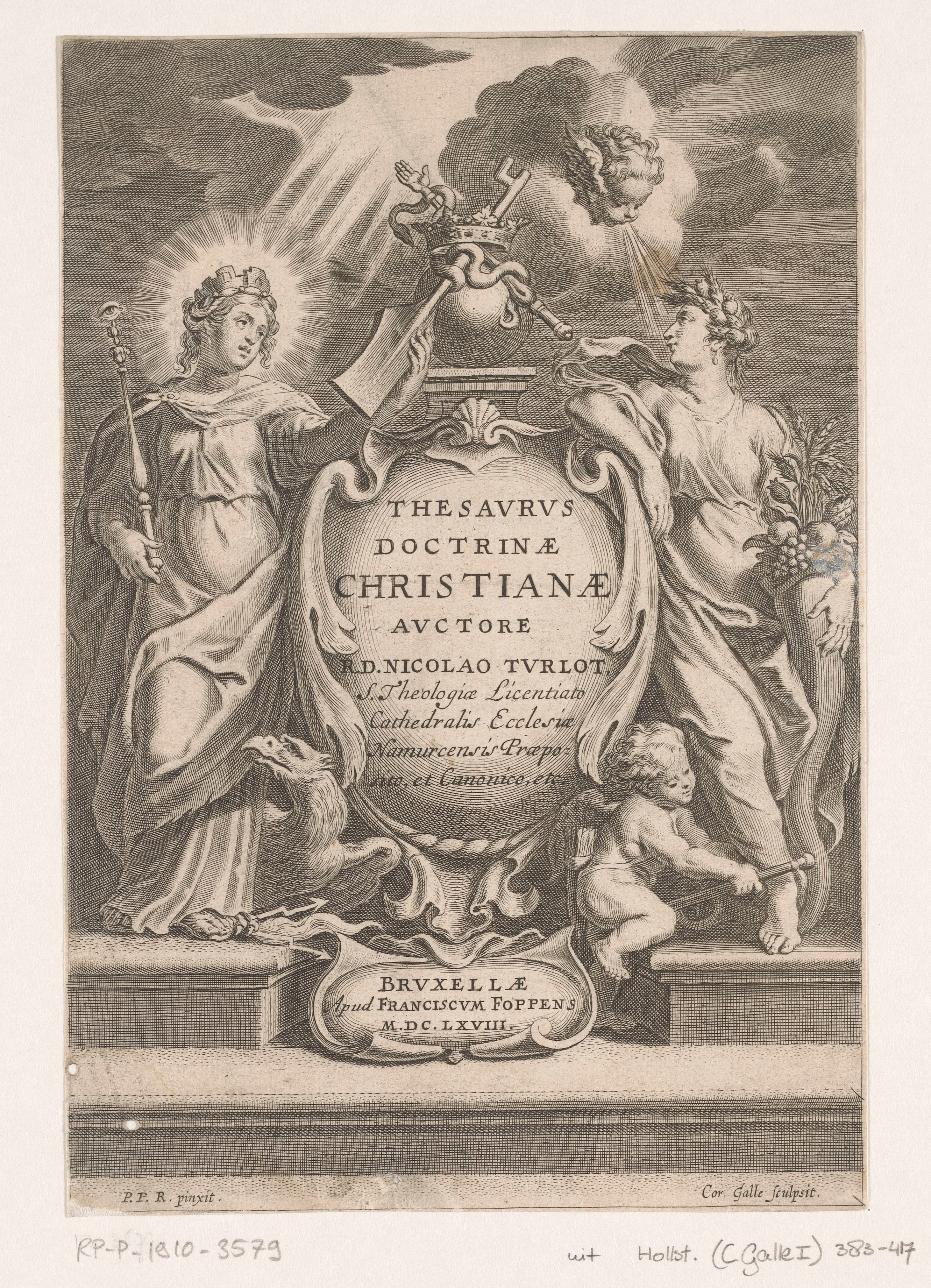 Allegorische titelpagina met personificaties van Goed bestuur en Overvloed