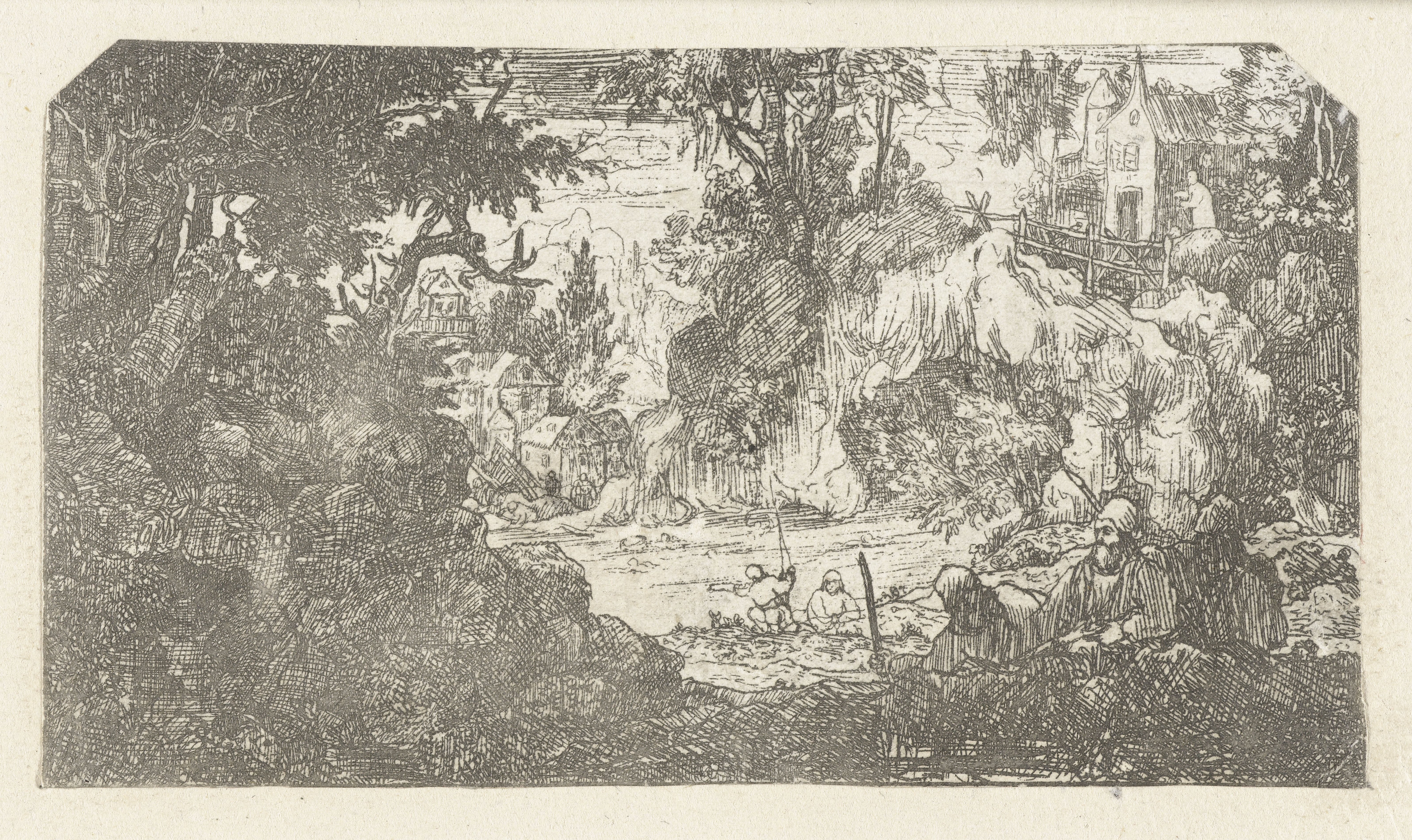 Landschap met rustende reizigers