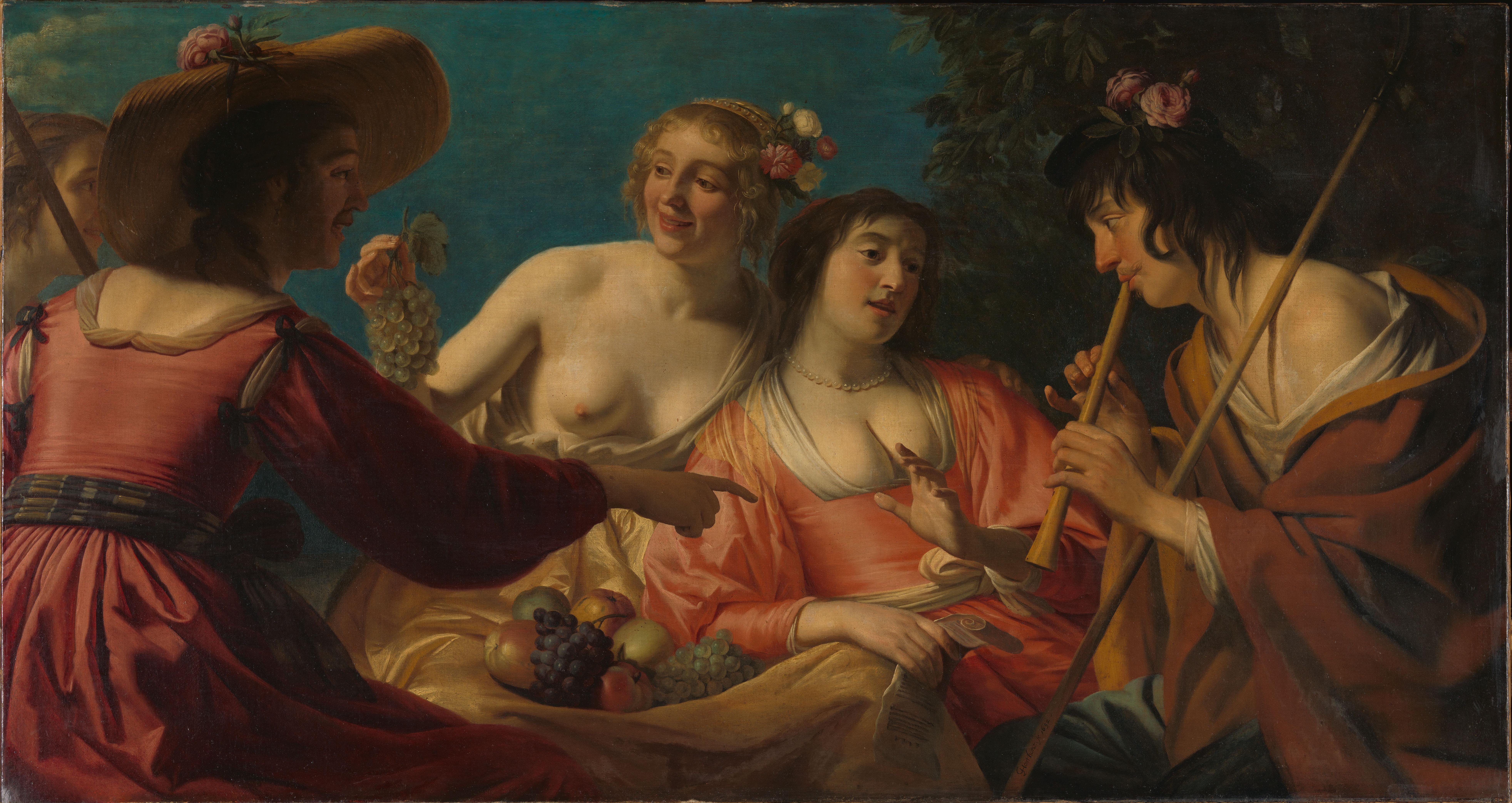 Shepherd Playing the Flute, and Four Shepherdesses