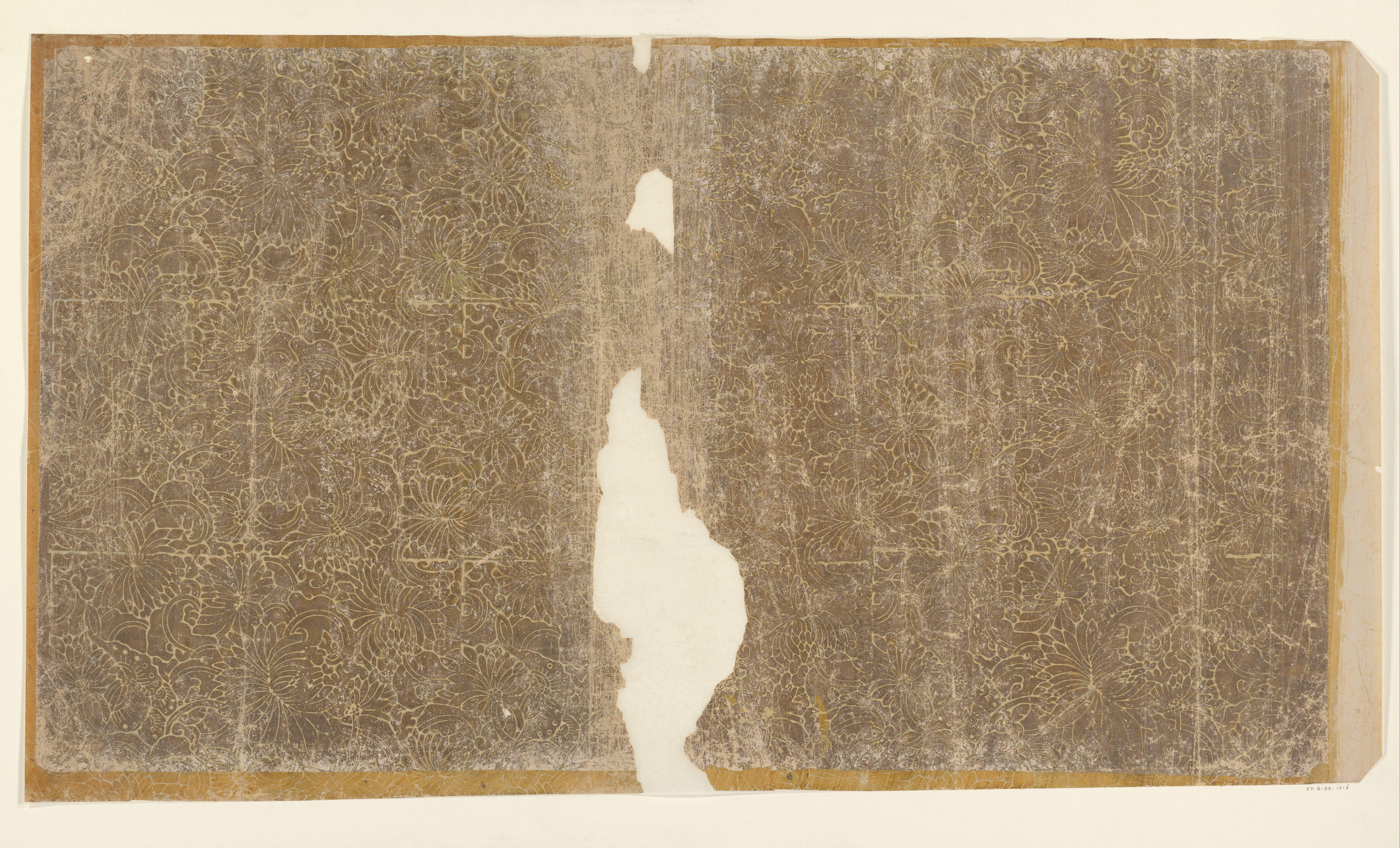Blad met aaneengesloten bladvullend patroon van chrysanten (één van tien identieke bladen)
