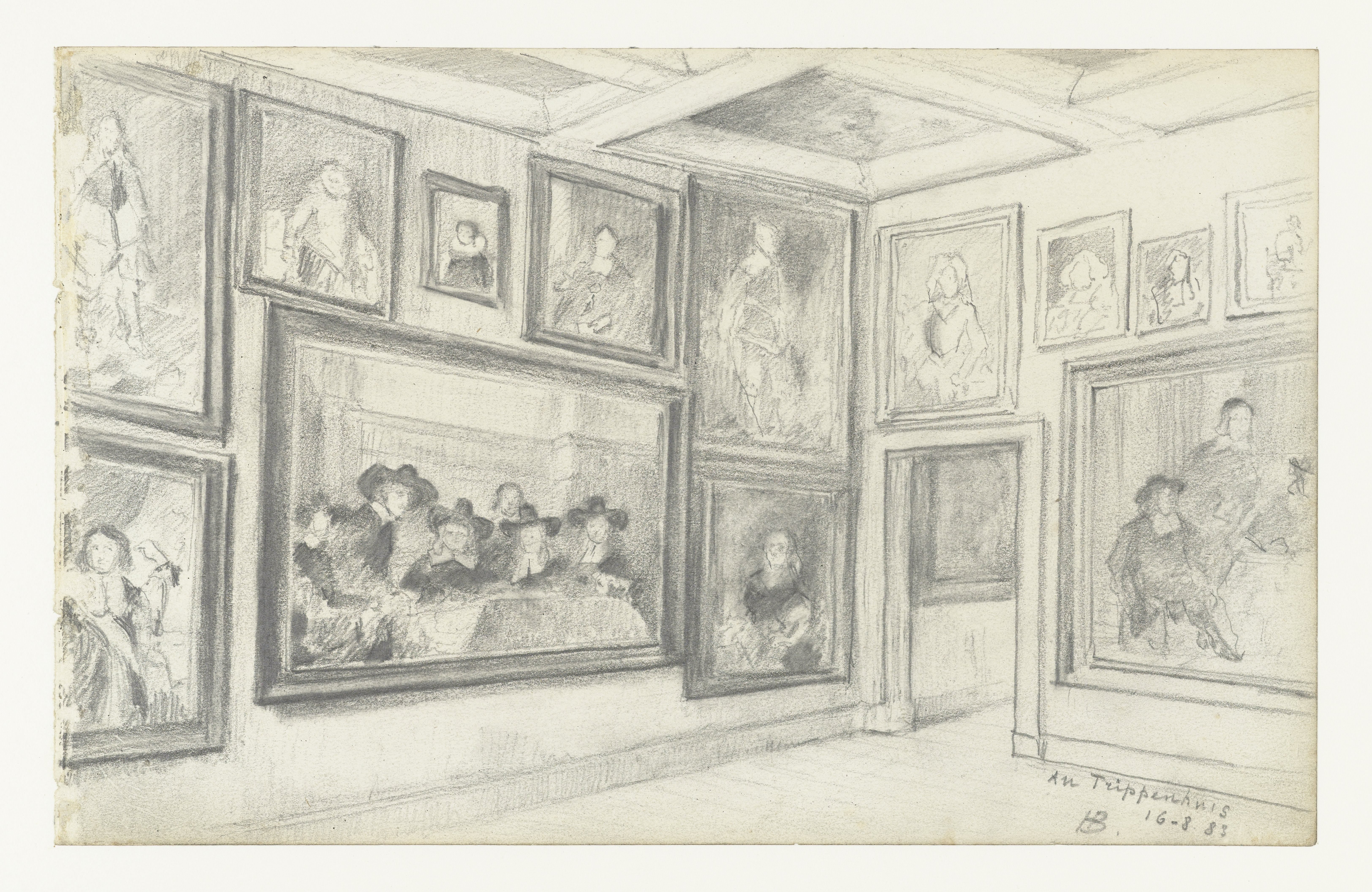 Zaal in het Trippenhuis met schilderijen