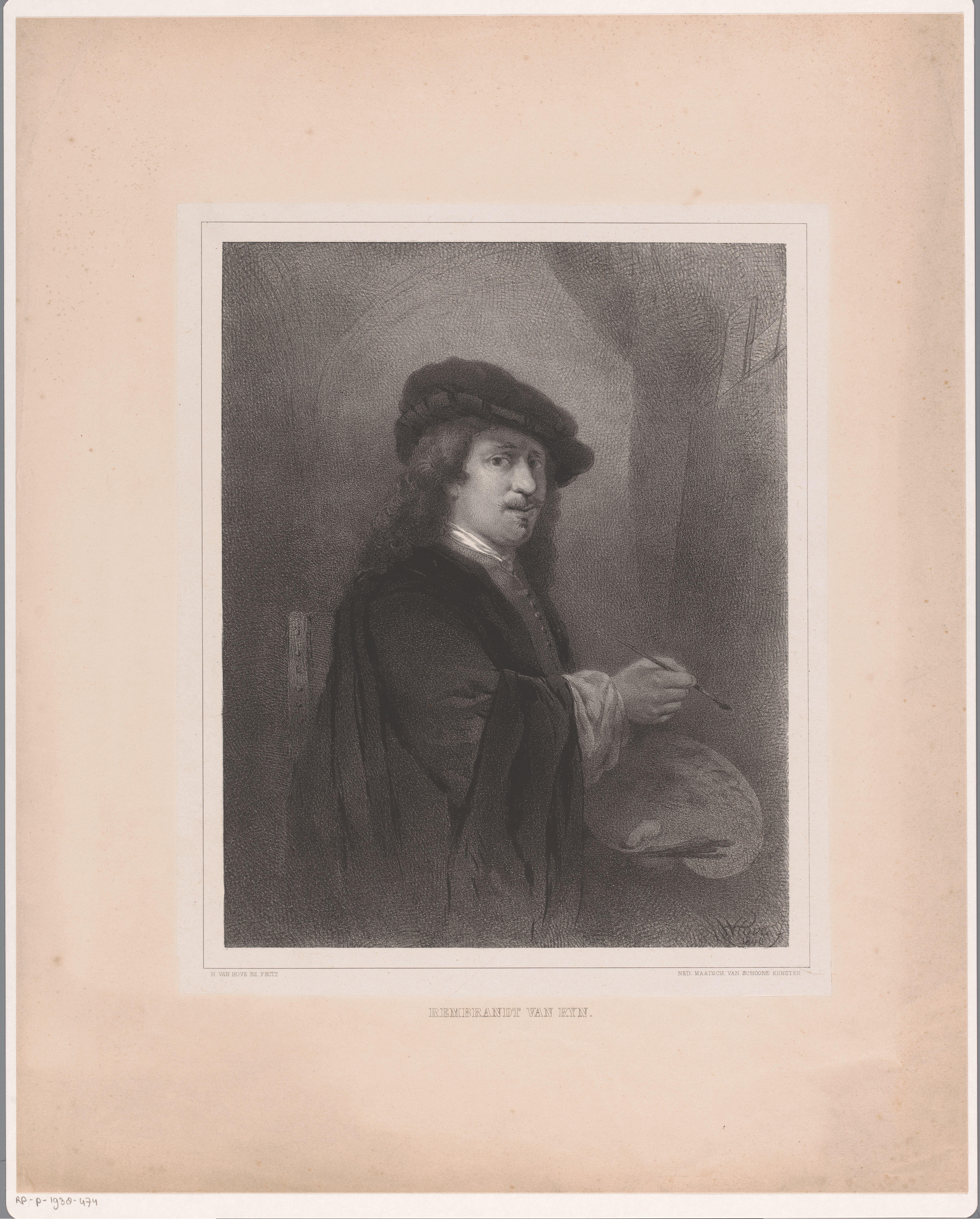 Portret van Rembrandt voor zijn schildersezel