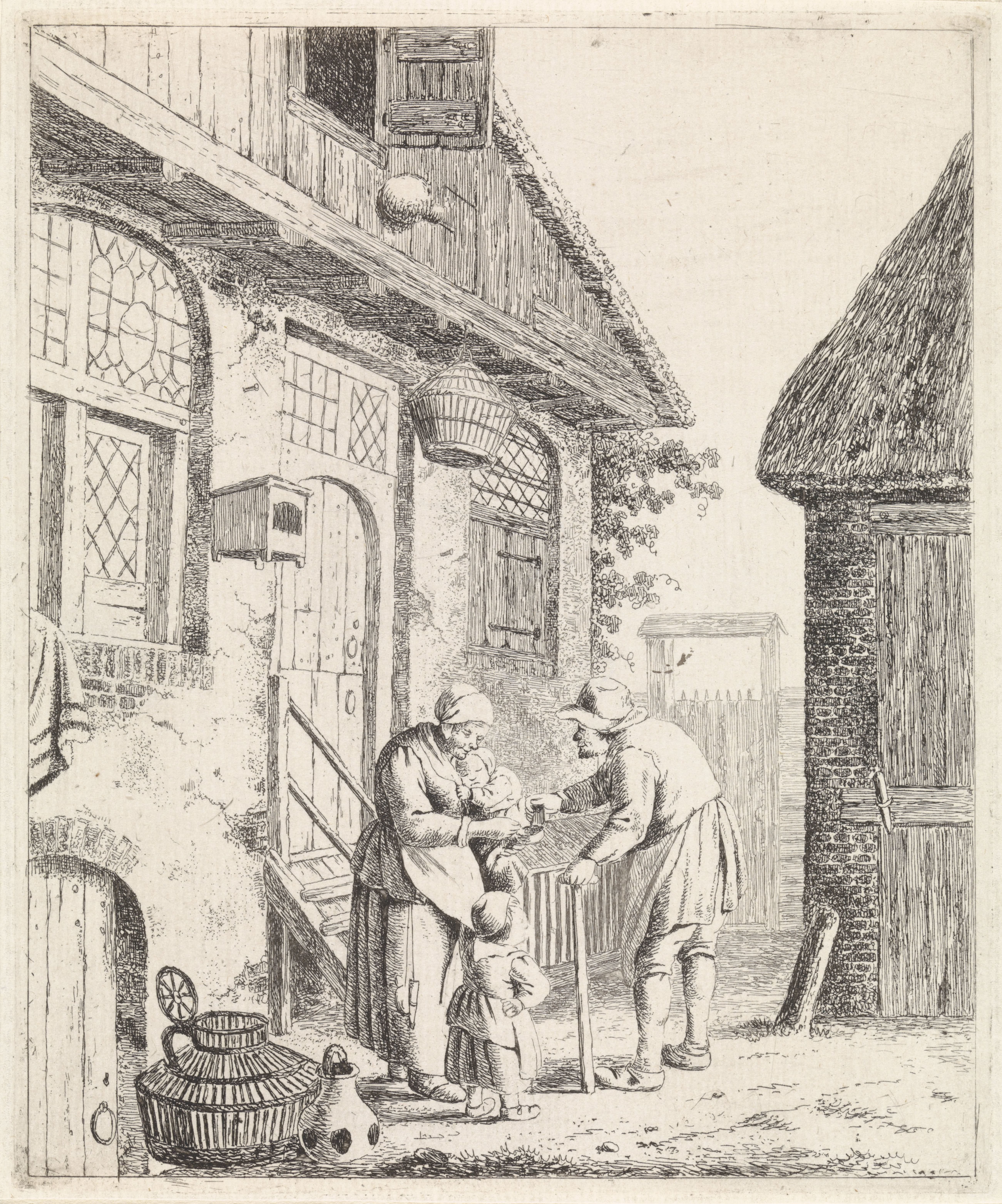 Binnenplaats met boeren
