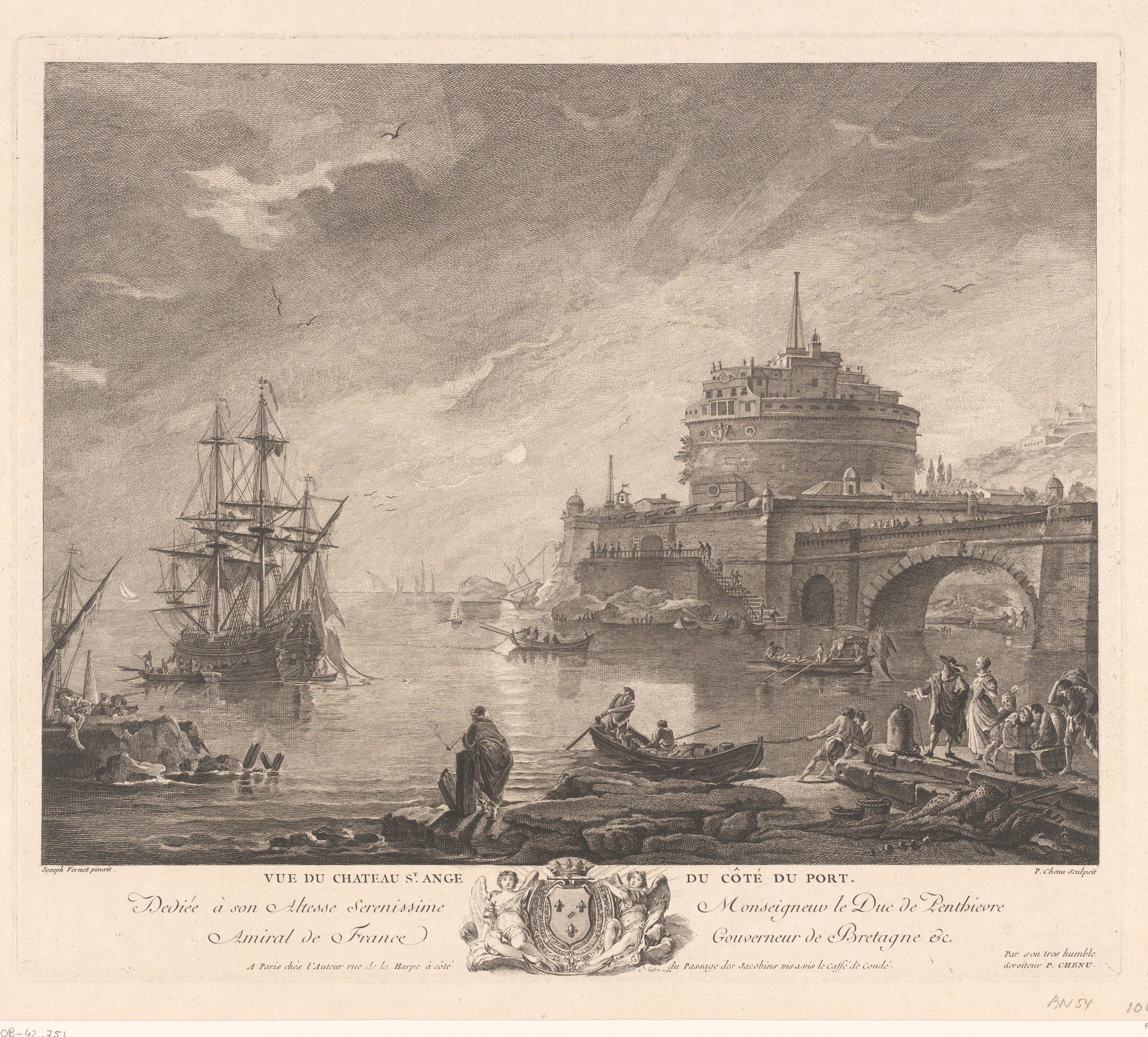 Gezicht op de Engelenburcht te Rome vanuit de haven
