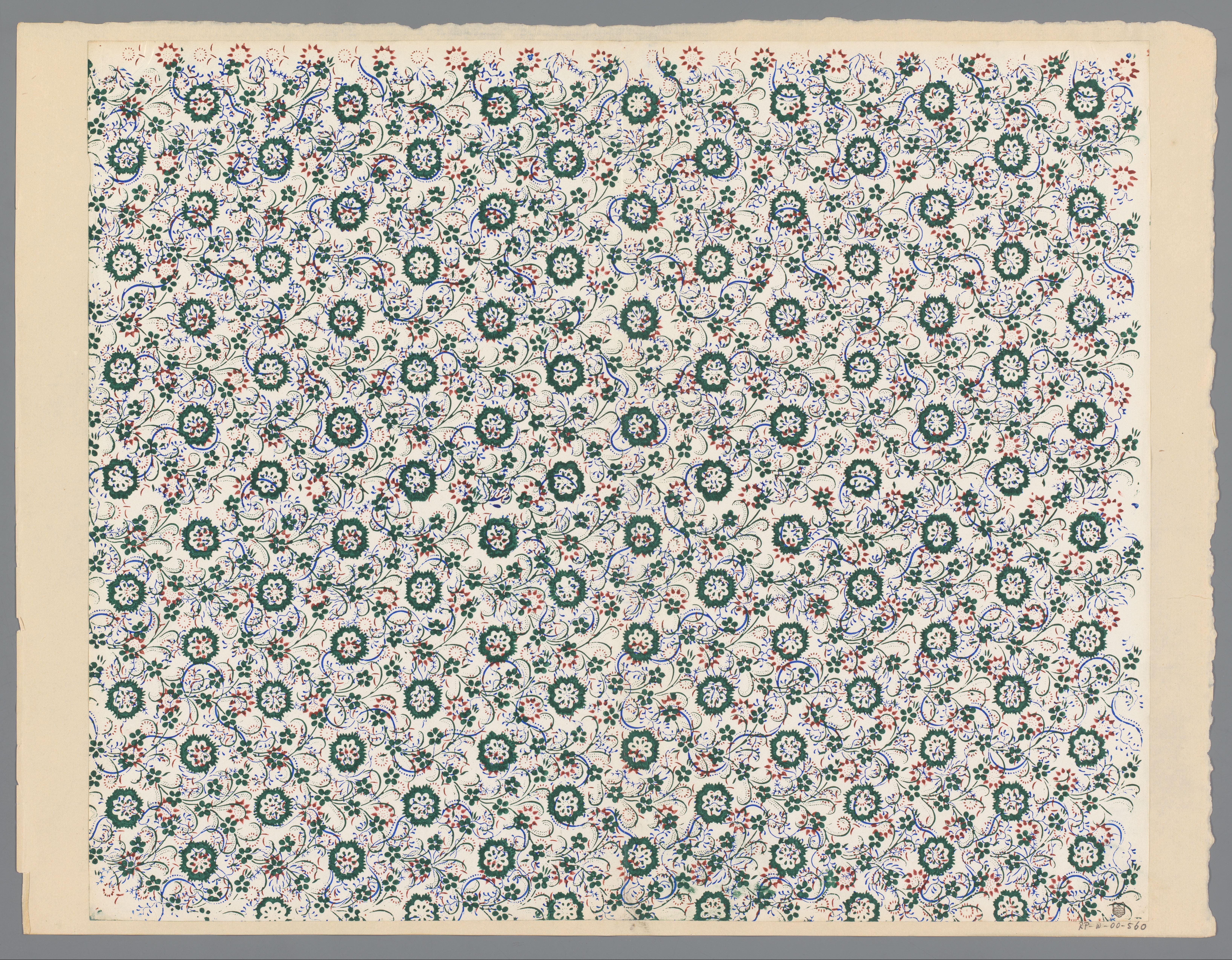 Blad met regelmatig strooipatroon van bloemen en ranken
