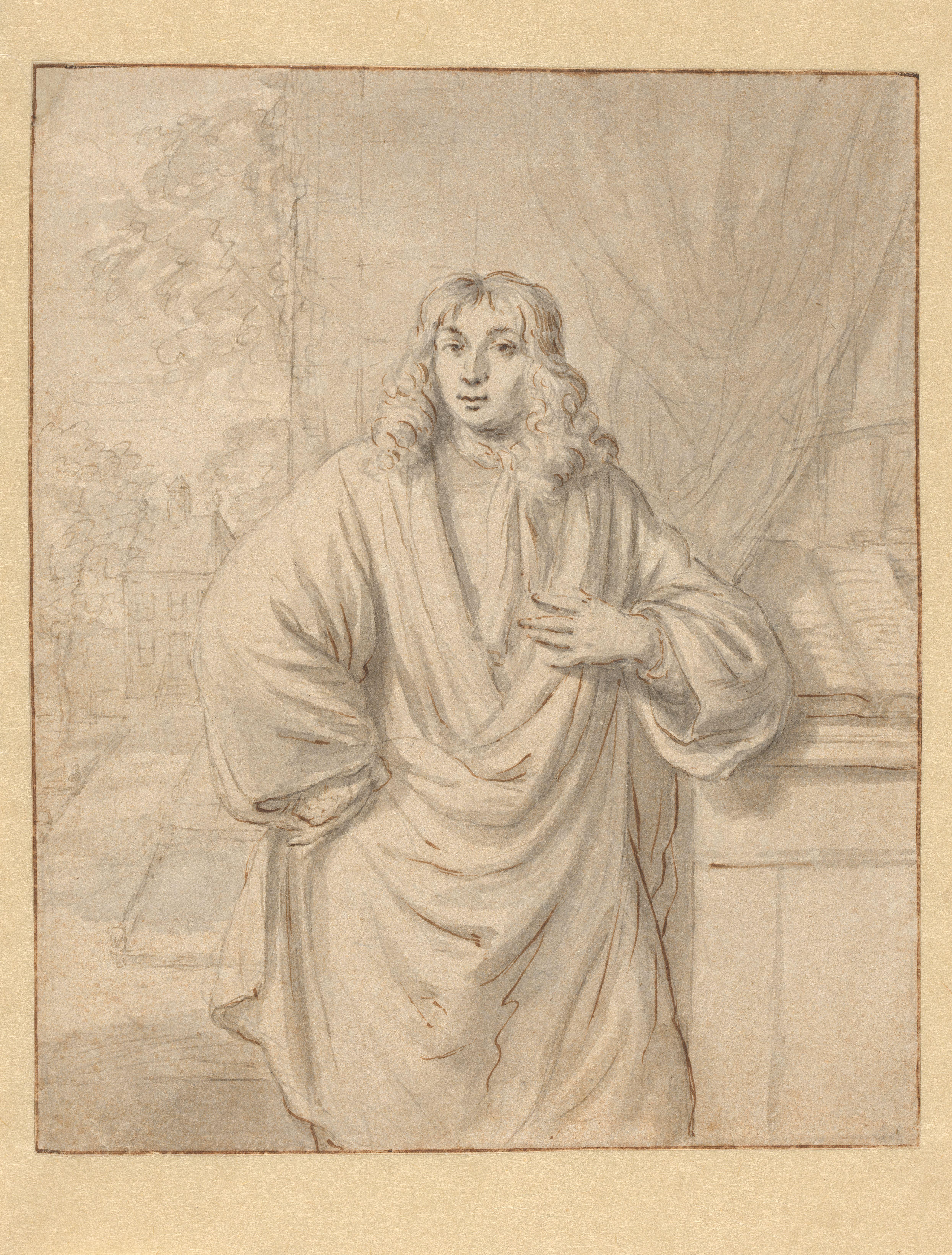Portret van Hugo van der Helst en gezicht in een tuin