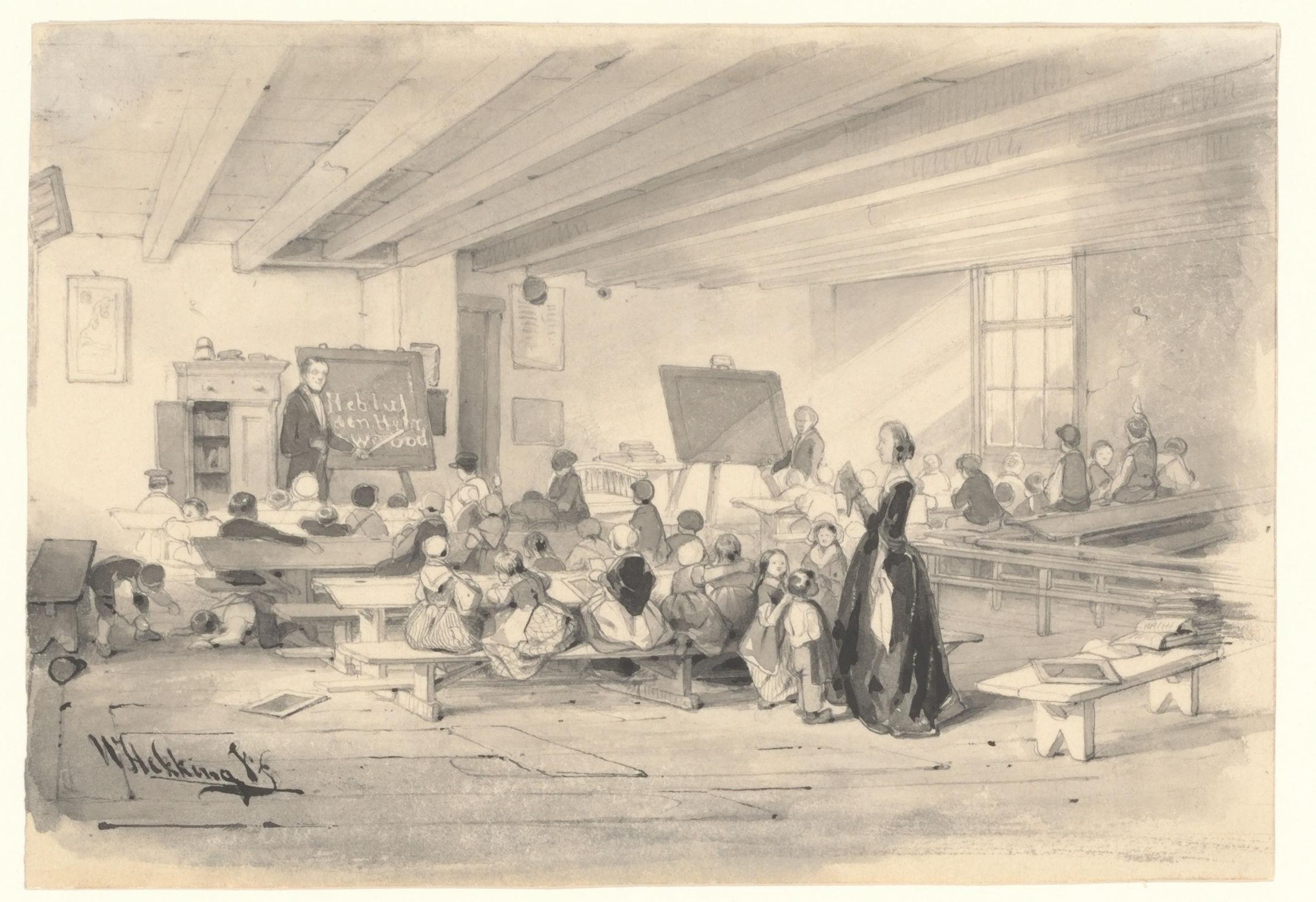 Interieur van de school voor haveloze kinderen aan de Bloemstraat